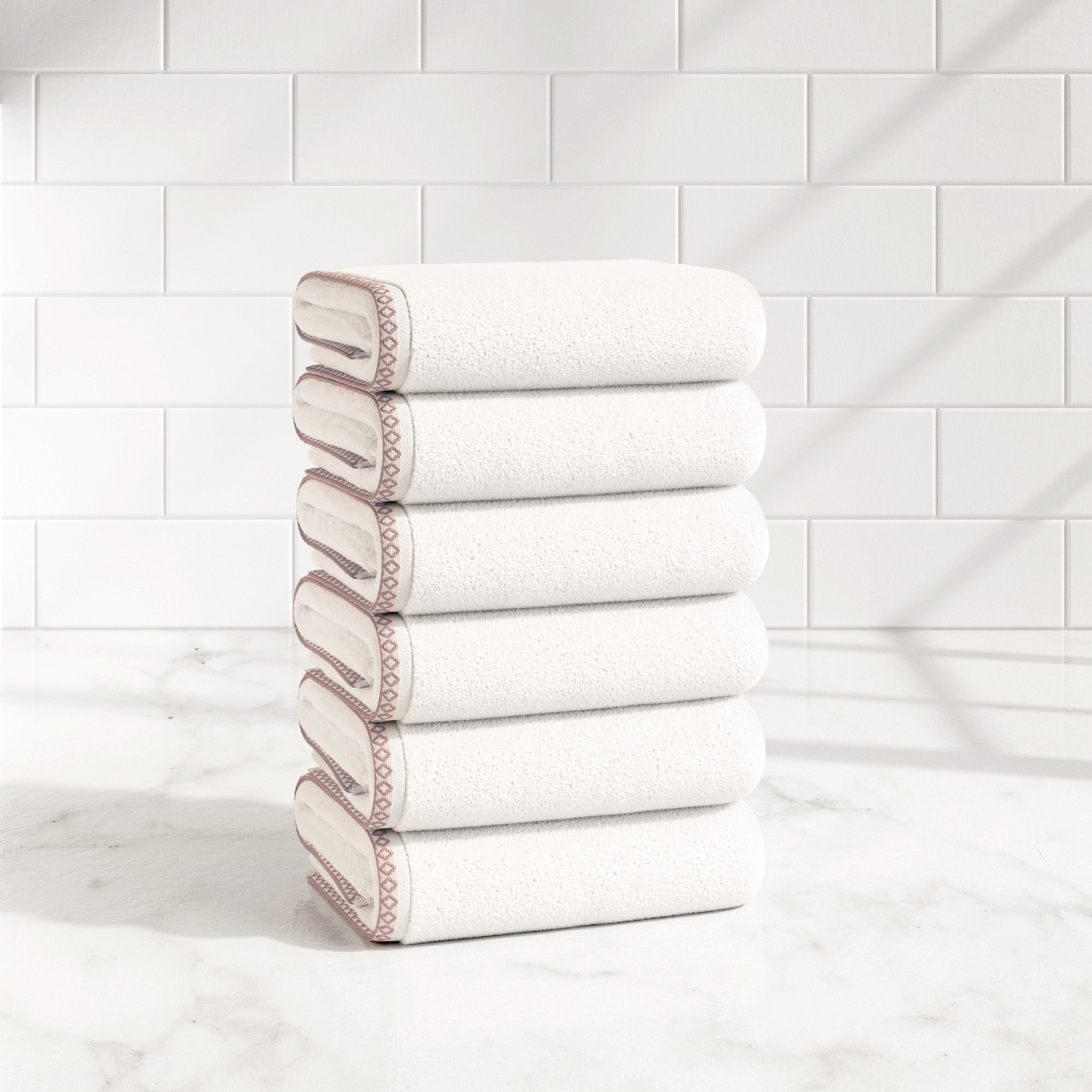 Cotton Border-Stitched 6-Piece Towel Set - Valery Collection - Best Buy Furniture