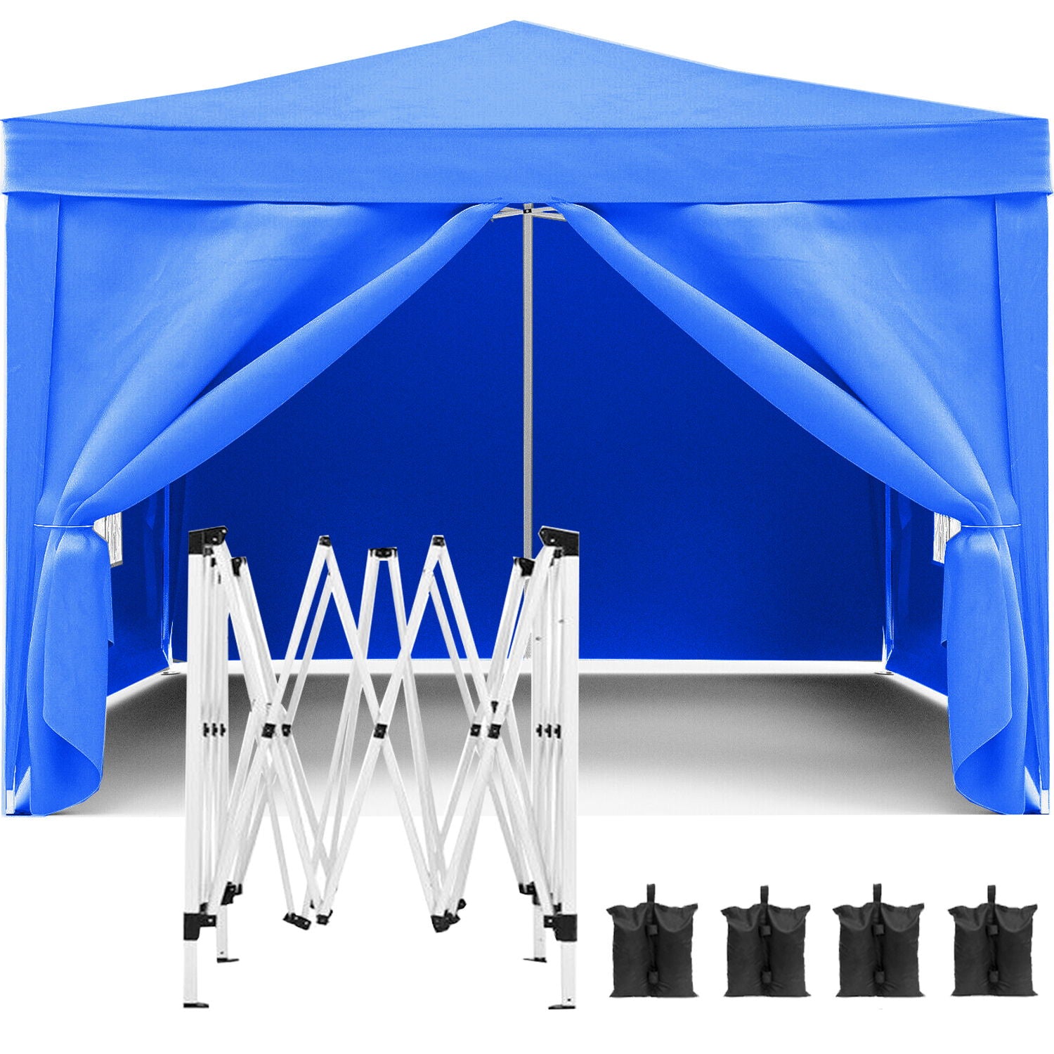 10'X10' Folding Canopy With 4 Removable Sidewalls Outdoor Event Shelter UPF 50+ Gazebo Portable Tents For Parties Beach Camping Wedding Ez Pop Up Canopy 4 Pieces Weight Bag + Carry Bag - Best Buy Furniture