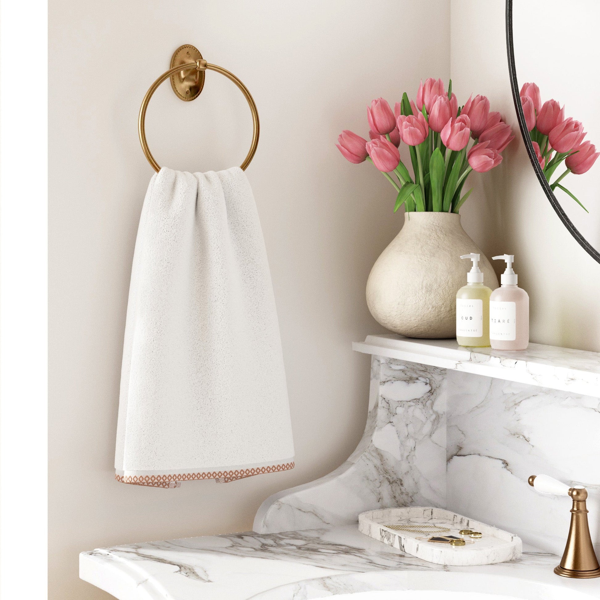 Cotton Border-Stitched 6-Piece Towel Set - Valery Collection - Best Buy Furniture