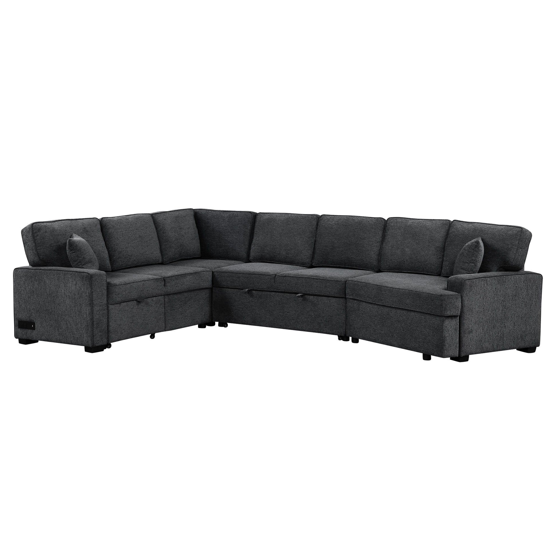 L-Shaped Sofa Sectional Sofa Couch Pull-Out Sofa Bed With Charging Devices And Cup Holders For Living Room - Best Buy Furniture