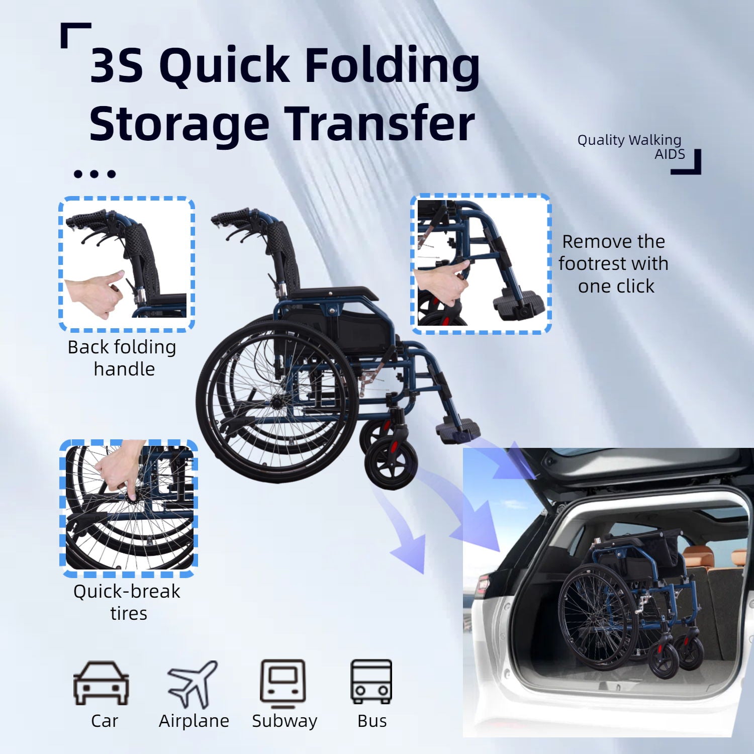Premium Foldable Transport Wheelchair For Adults