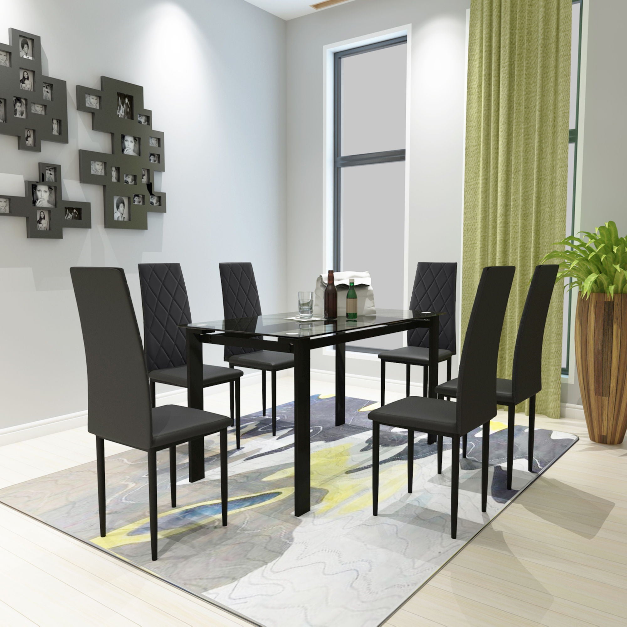 Modern 7 Piece Dining Table Set With Glass Top And Chairs - Black - Best Buy Furniture