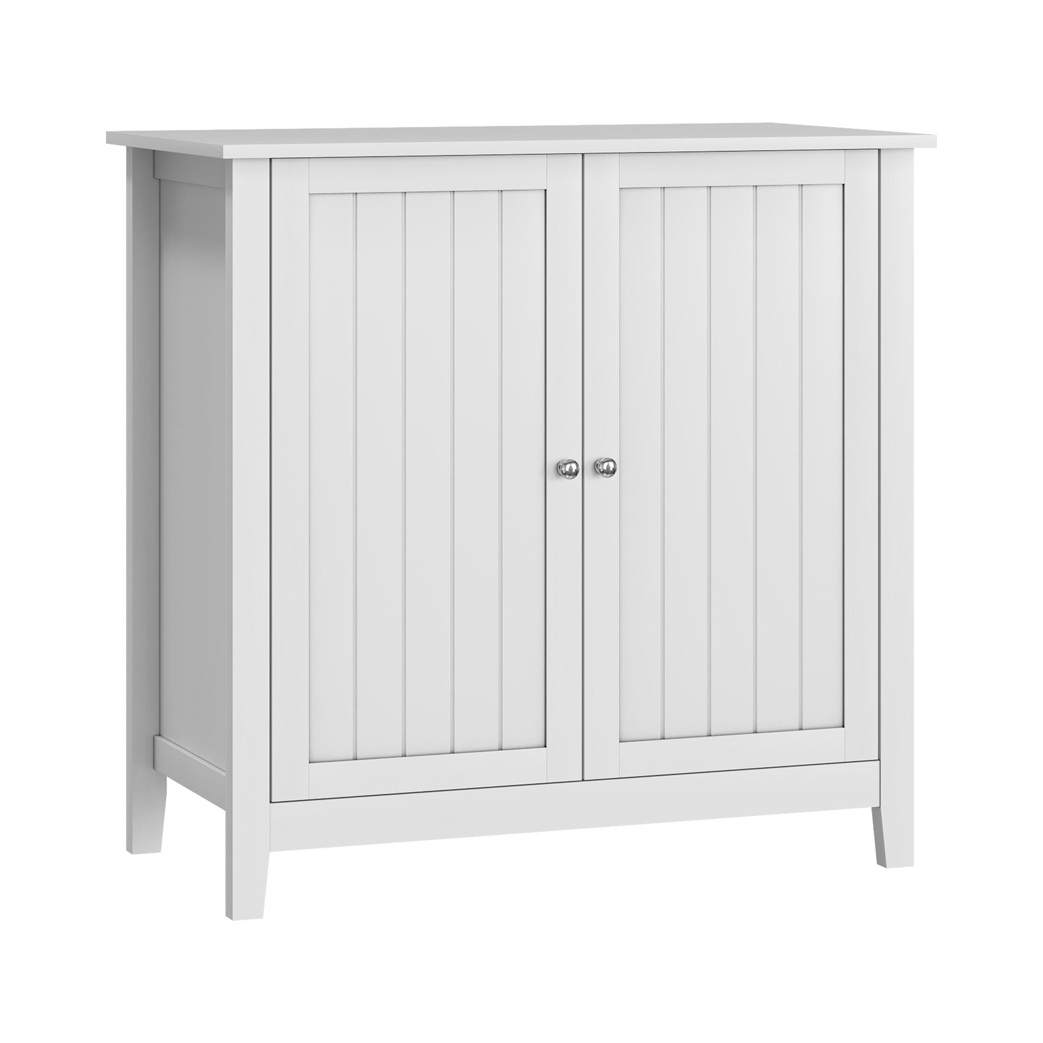 Mid Century Modern Double Door Storage Cabinet With Knobs - White - Best Buy Furniture