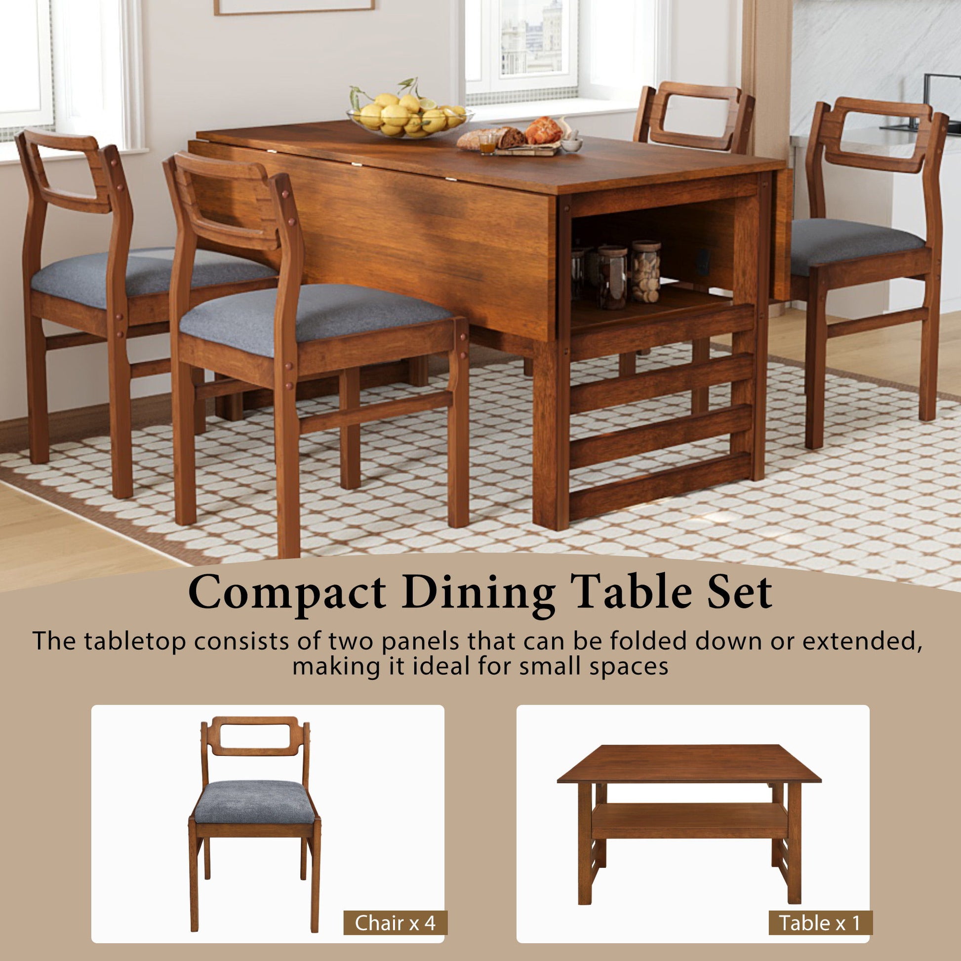 5 Piece Extendable Wood Square Dining Table Set With 2 Drop Leaves - Best Buy Furniture