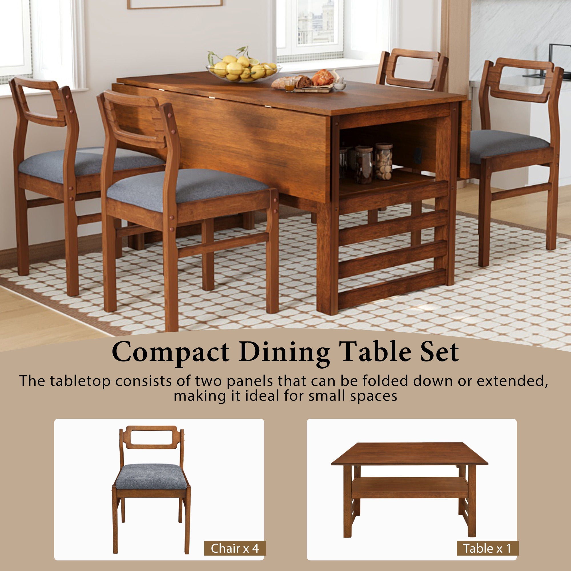 5 Piece Extendable Wood Square Dining Table Set With 2 Drop Leaves - Best Buy Furniture