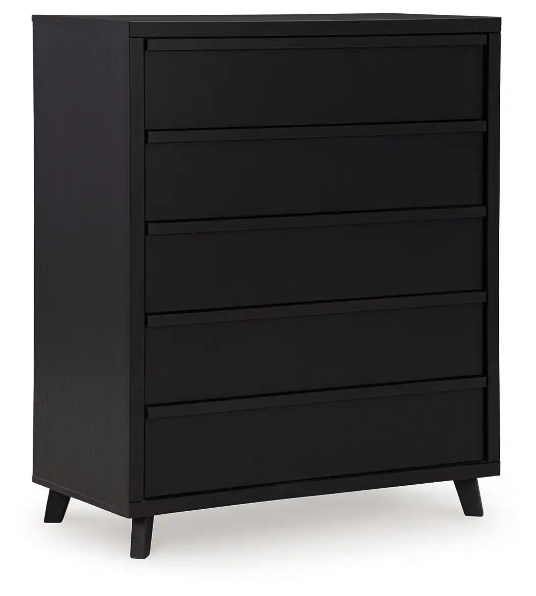 Danziar - Five Drawer Wide Chest - Black - Best Buy Furniture