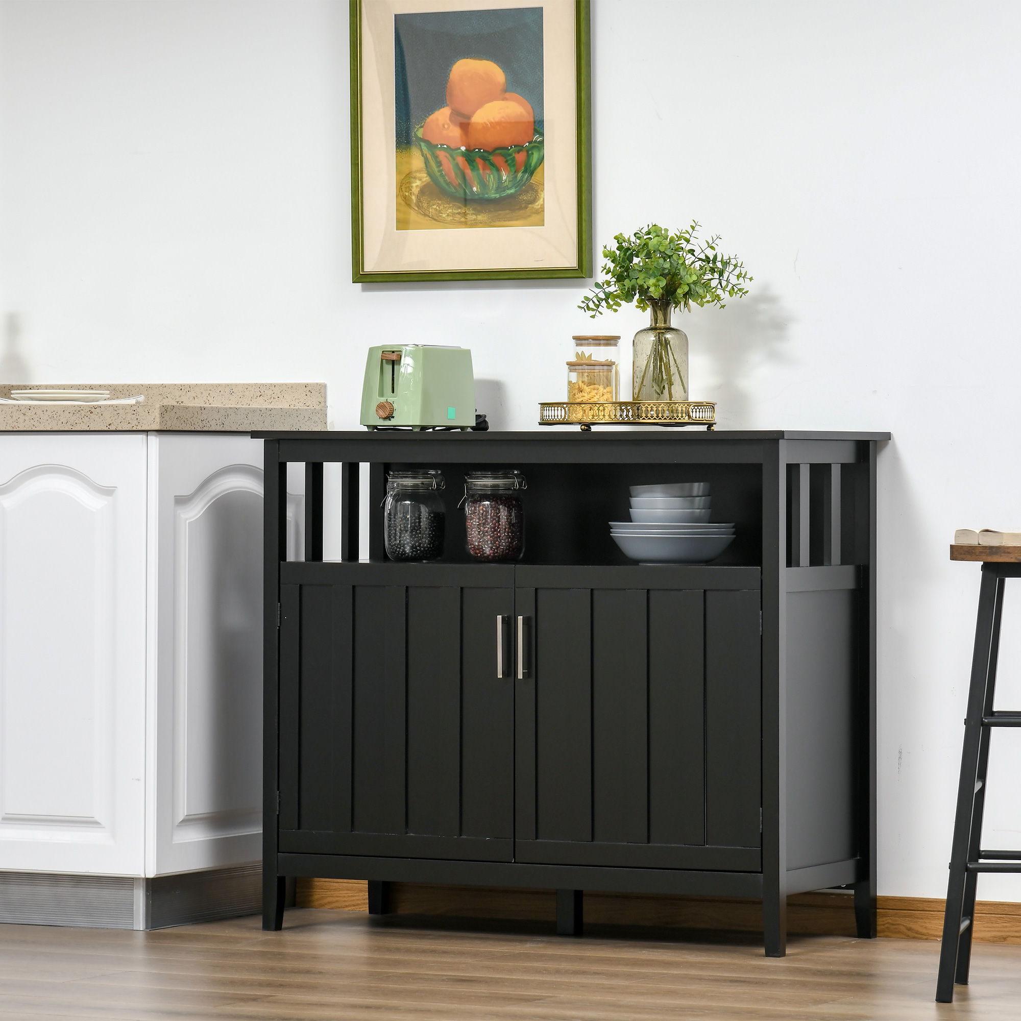 Homcom - Sideboard Buffet Cabinet, Kitchen Cabinet, Coffee Bar Cabinet With 2 Doors And Adjustable Shelves For Entryway Living Room - Black - Best Buy Furniture
