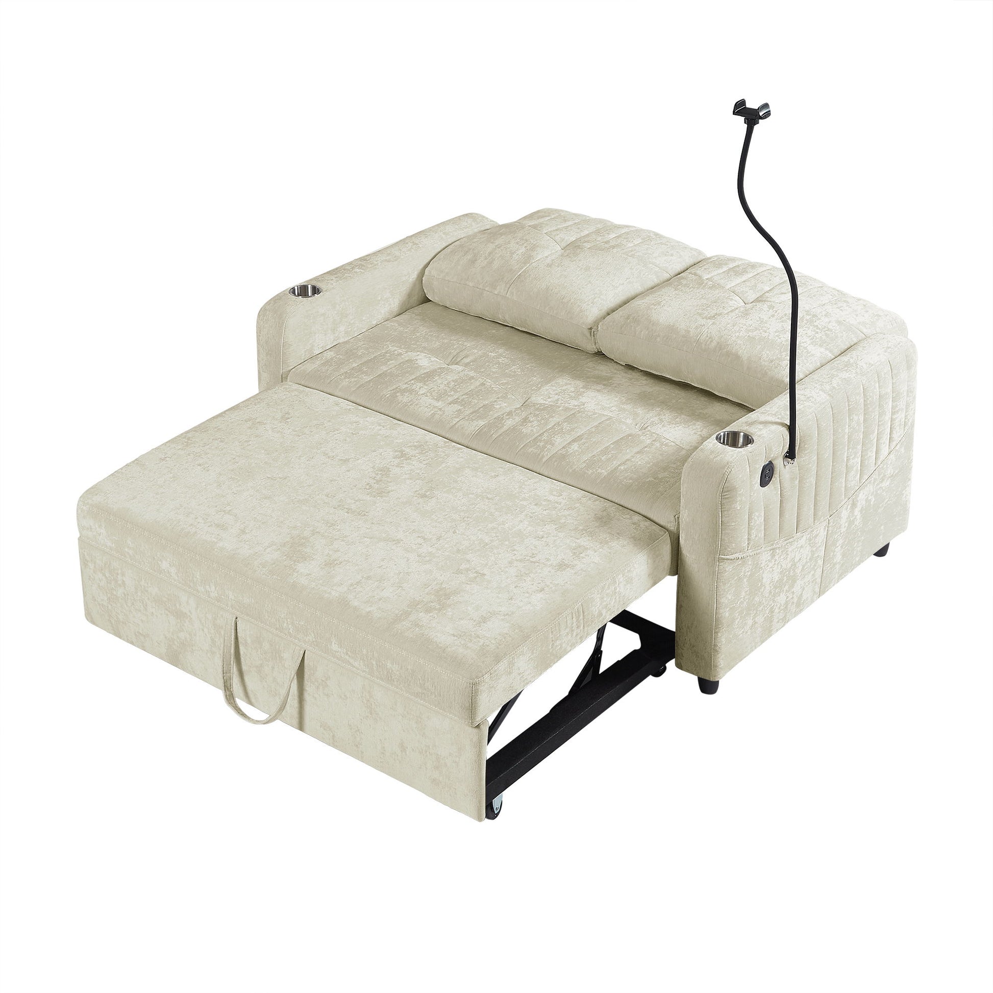 Modern Loveseat Pull Out Sofa Bed With Adjustable Backrest, Two Cup Holders, A Phone Holder, Three Charging Ports And Side Storage Pockets For Living Room - Best Buy Furniture