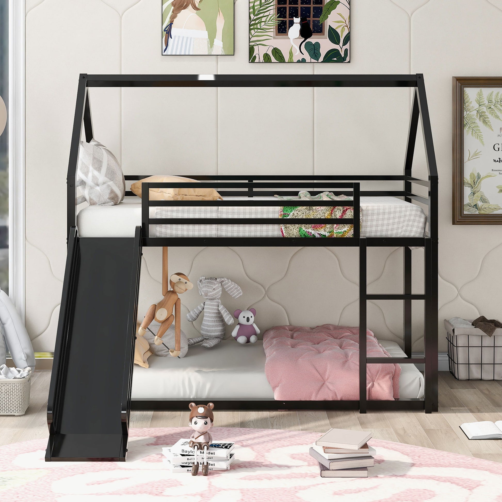Twin Over Twin House Bunk Bed With Ladder And Slide - Best Buy Furniture