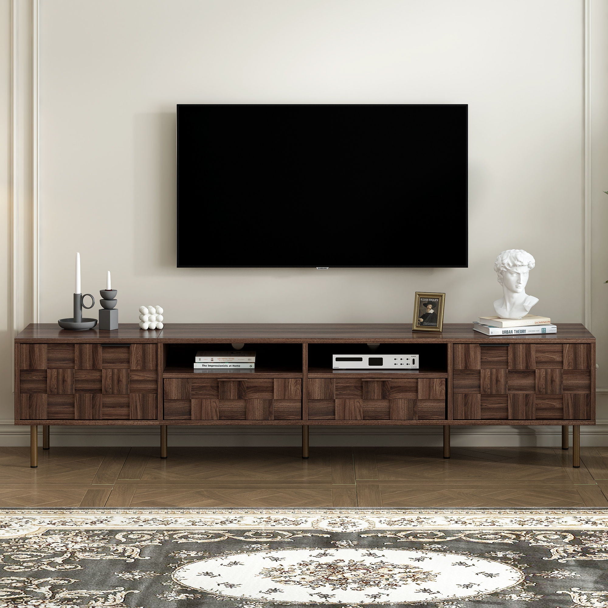 Mid Century TV Stand With 2 Drawers, Media Console Table For Tvs Up To 85'', Entertainment Center With Storage For Living Room - Dark Brown - Best Buy Furniture