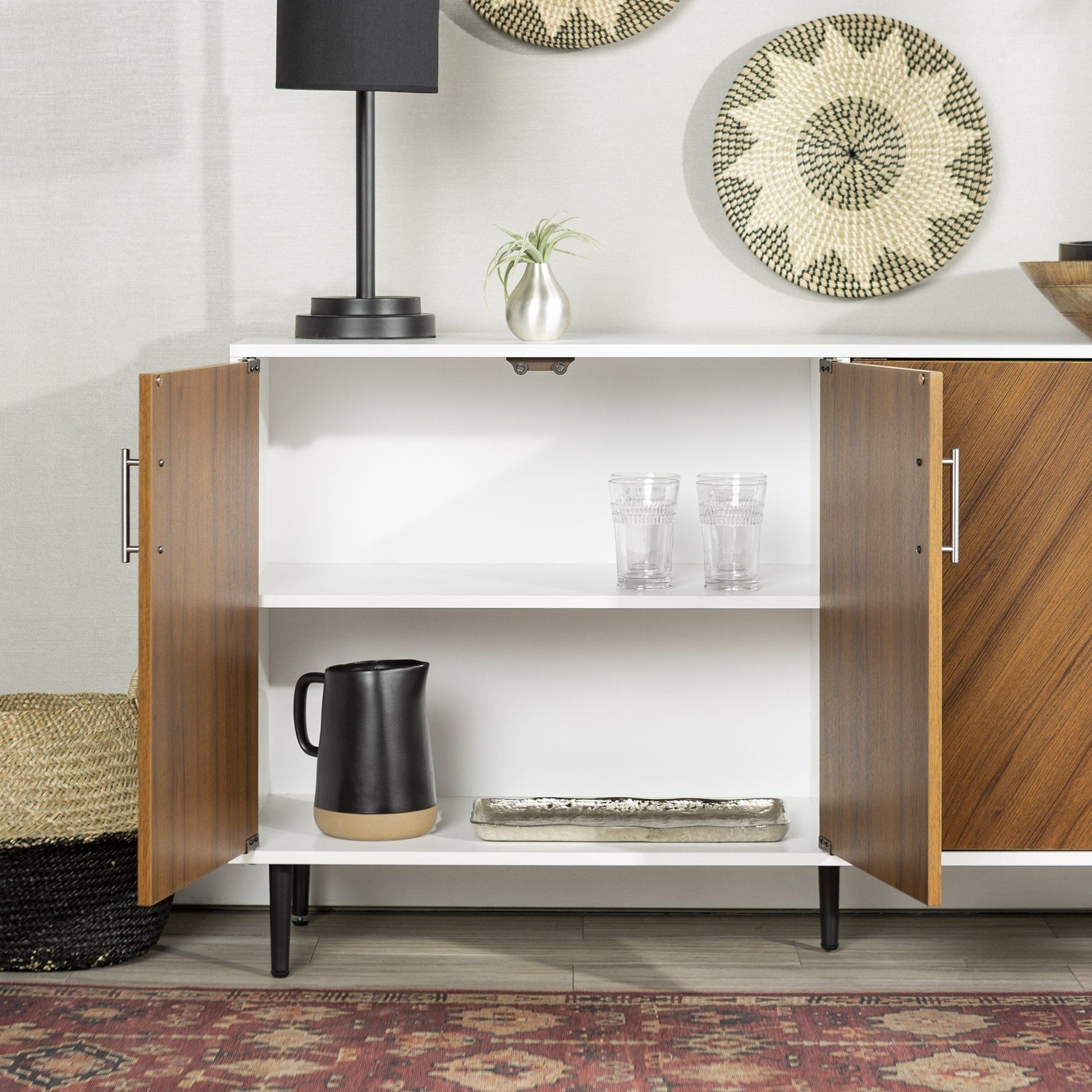 Mid-Century Modern Faux Bookmatch Door Buffet - Best Buy Furniture