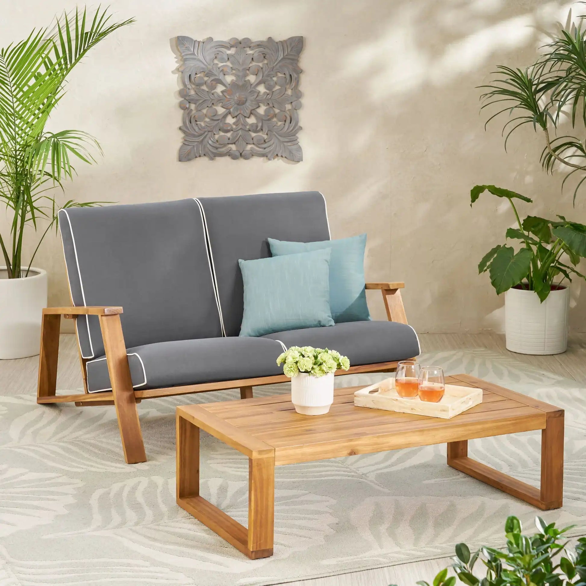 Paloma - Contemporary Loveseat And Coffee Table Set With Weather Resistant Cushions - Best Buy Furniture