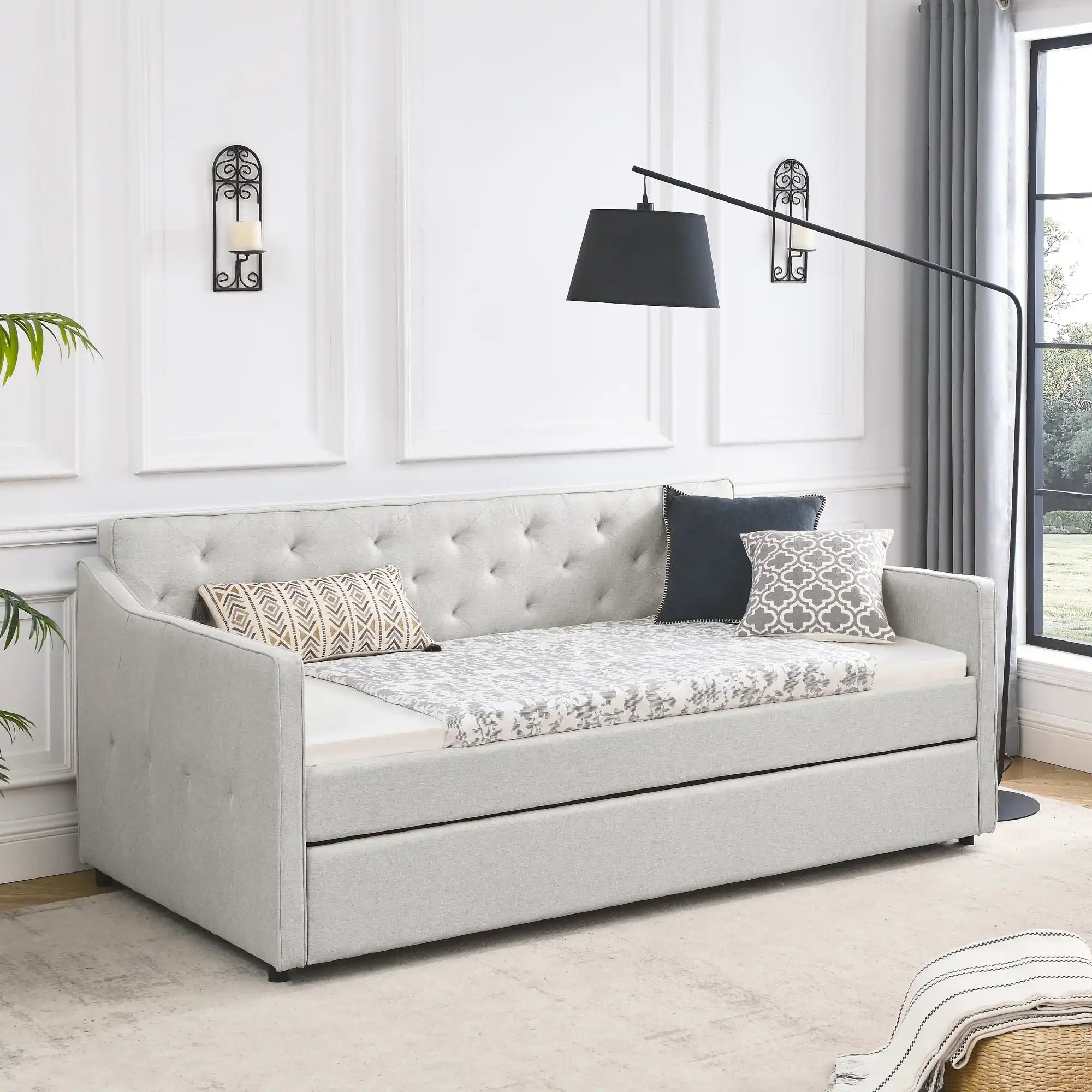 Twin Size Daybed with Twin Size Trundle Upholstered Tufted Sofa Bed - Best Buy Furniture