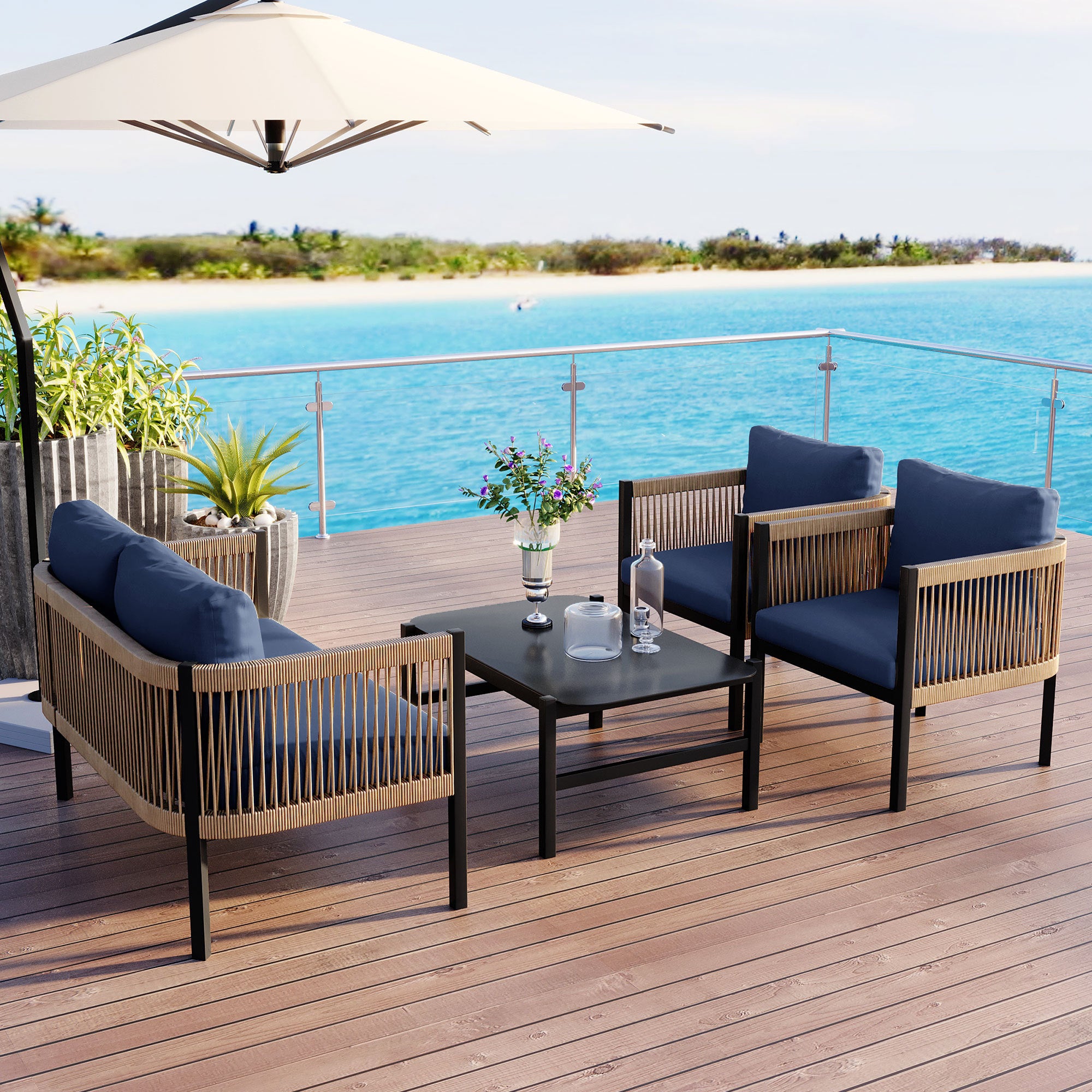 U_Style Multi-person Outdoor Sofa Combination with A Table, Suitable for Garden, Backyard and Balconies - Best Buy Furniture