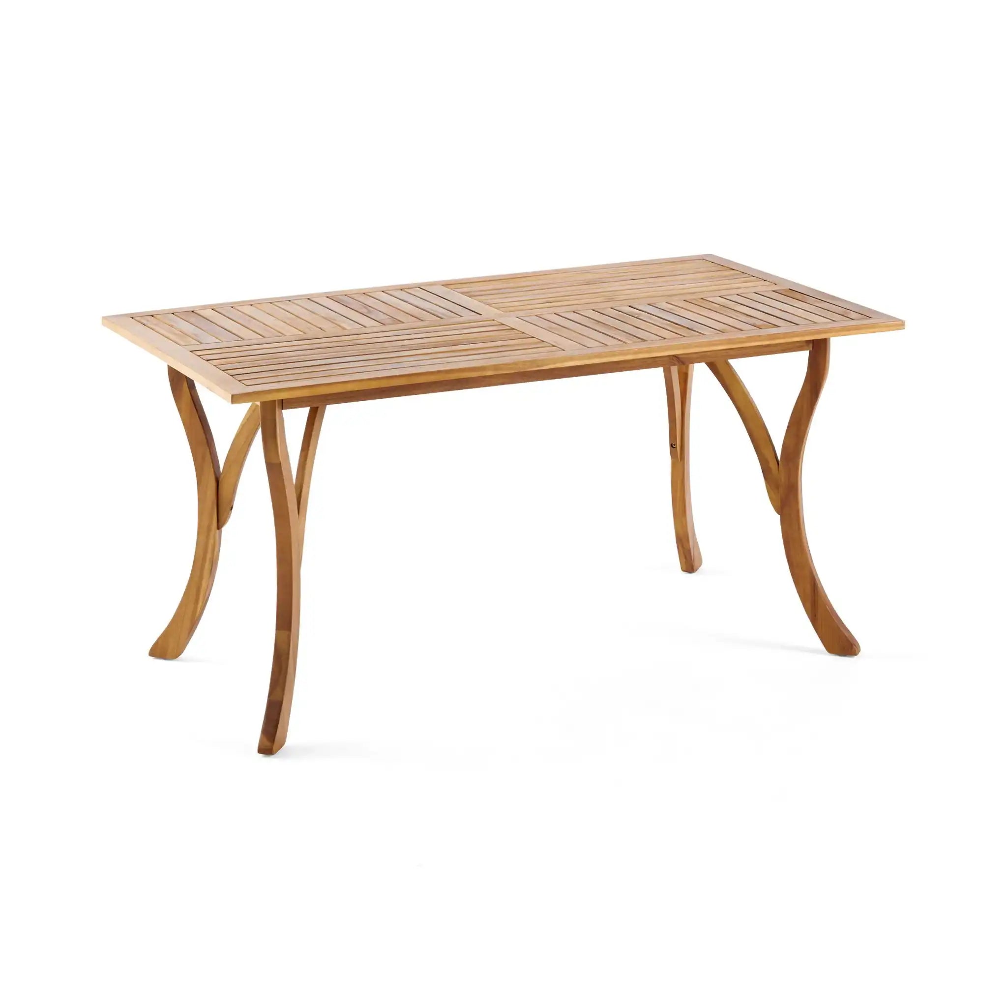 Outdoor Rectangular Table With Curved Legs And Perpendicular Wooden Slats Table Top - Best Buy Furniture