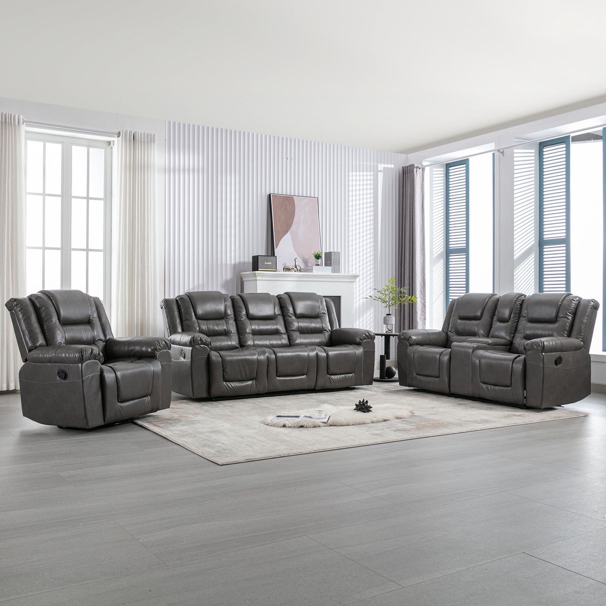 Home Theater Recliner Set Manual Recliner Chair With Wide Armrest, Two Built-In Cup Holders For Living Room - Best Buy Furniture