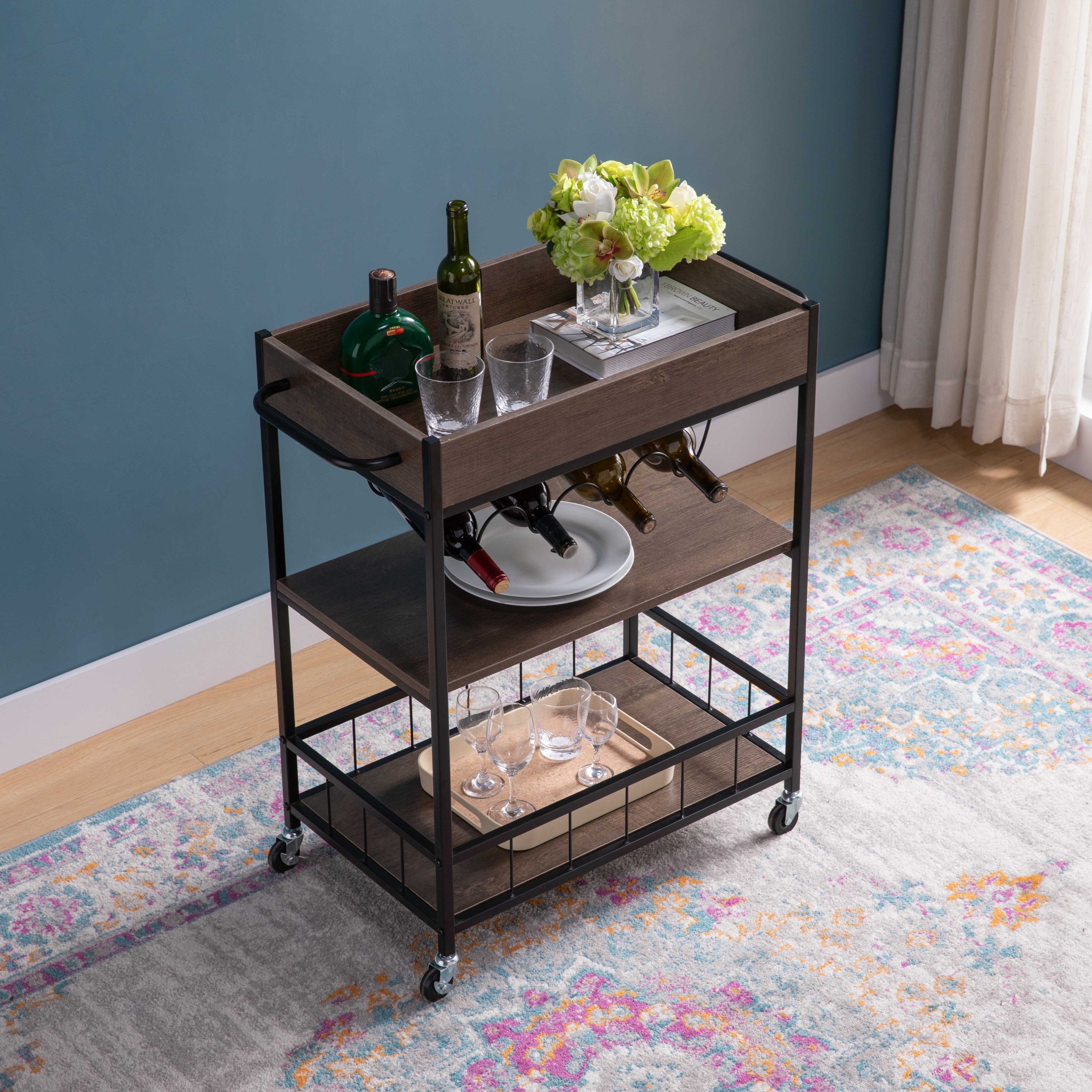 Rolling Kitchen Cart with Three Tiers- Bar Cart - Best Buy Furniture