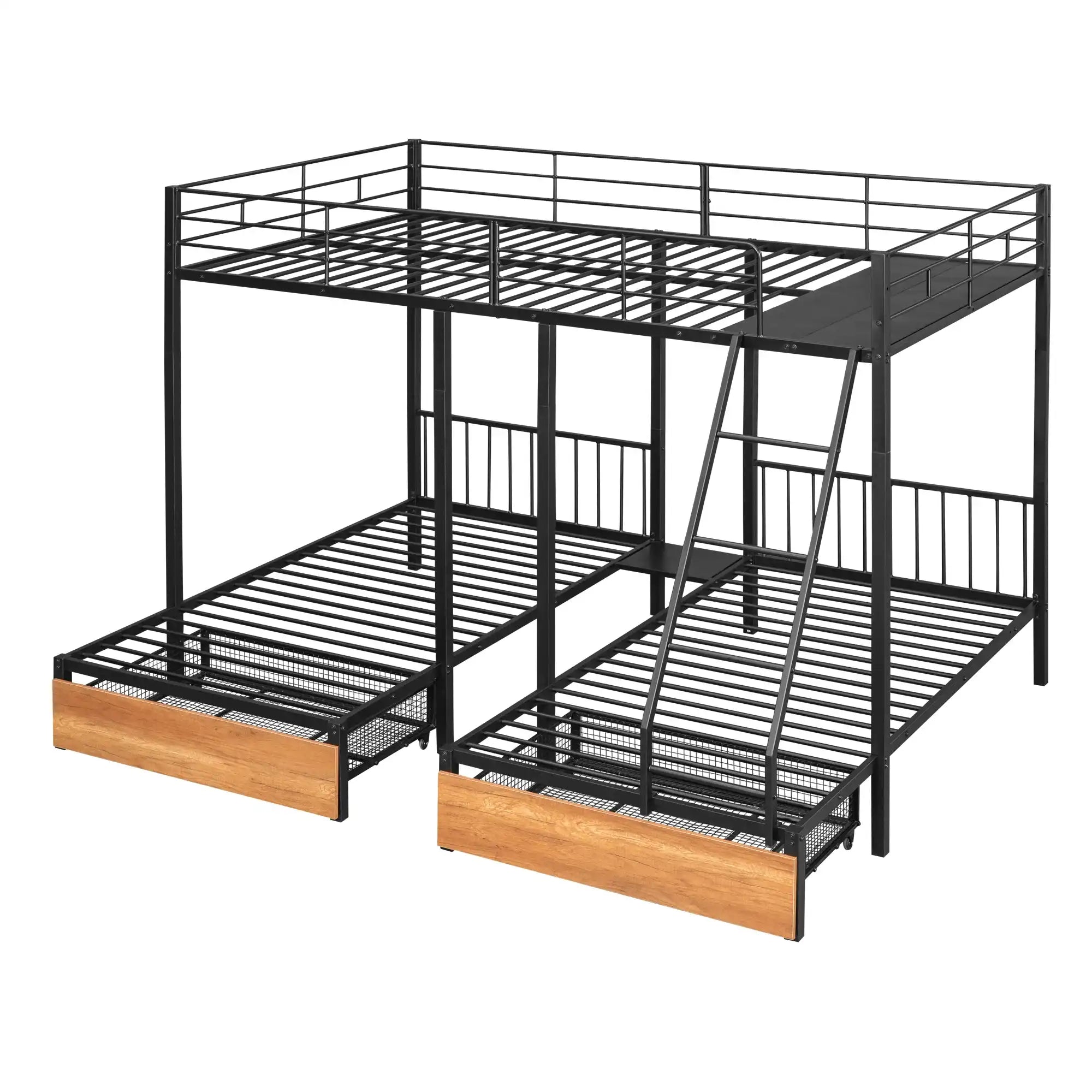 Full Over Twin & Twin Bunk Bed, Metal Triple Bunk Bed with Drawers and Guardrails, Black - Best Buy Furniture