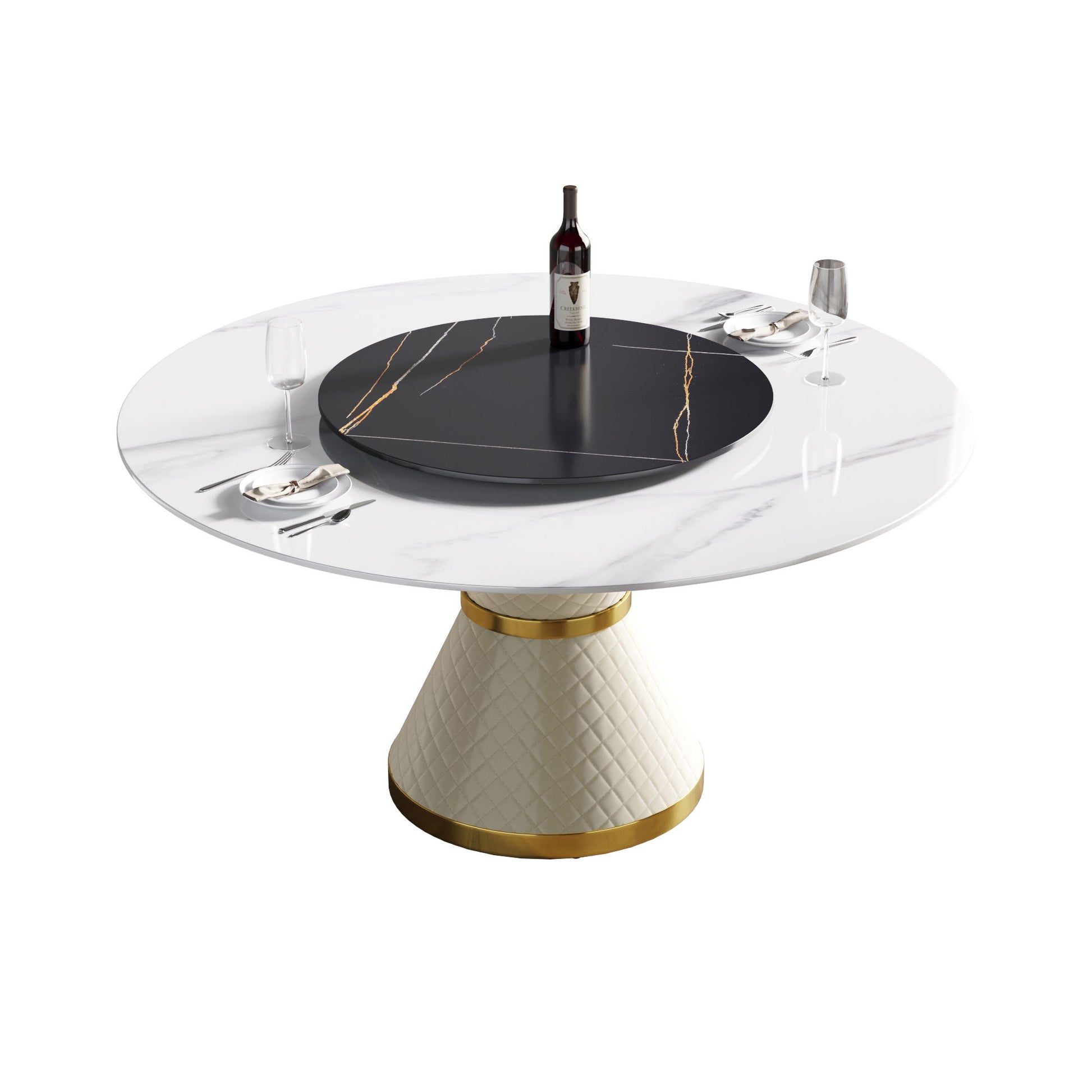 Modern Artificial Stone Round Carbon Steel Base Dining Table, Artificial Stone Turntable - Best Buy Furniture