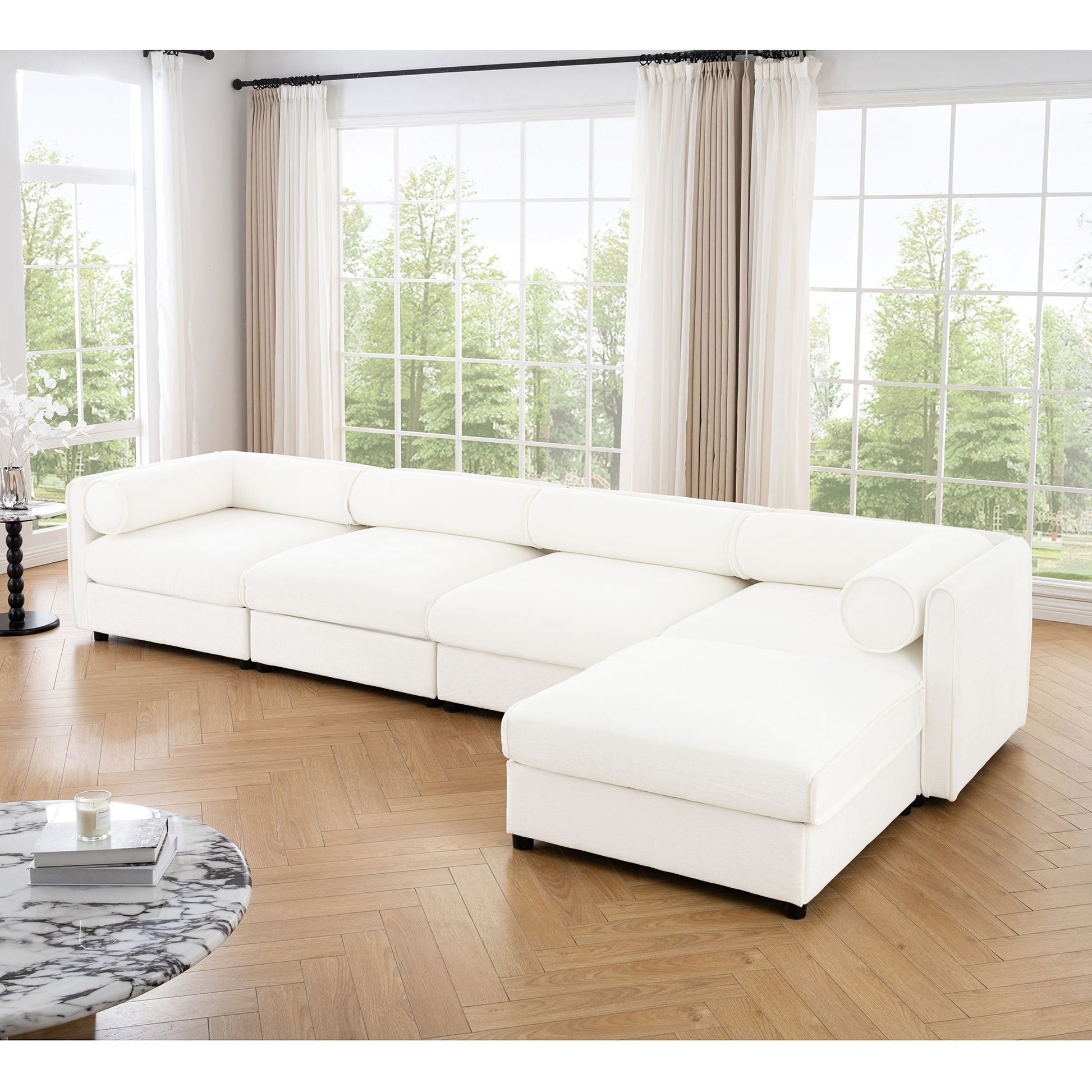 Contemporary Elegant White Chenille Sofa With Storage And Ottoman - Best Buy Furniture