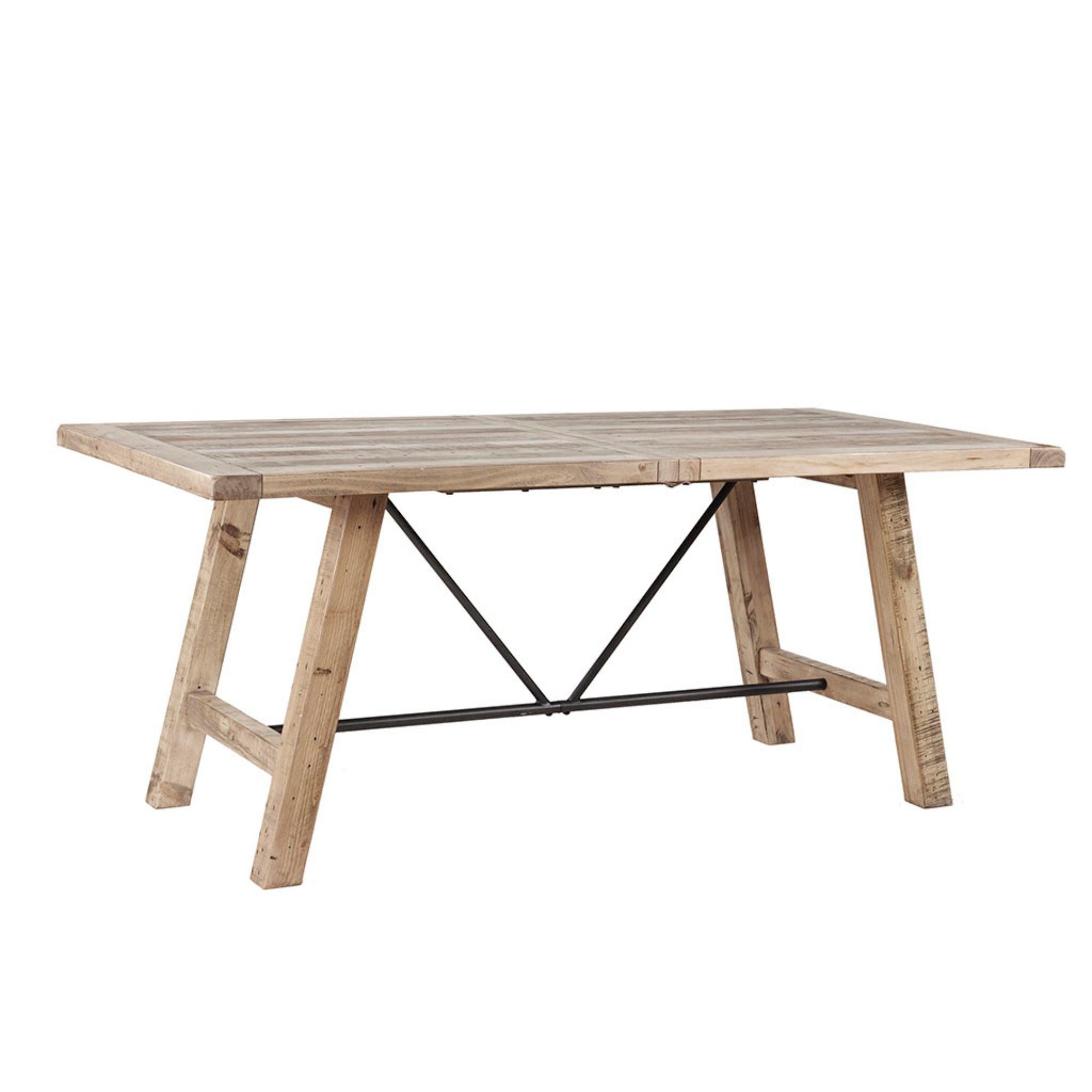 Rustic Dining Table With Metal Support - Natural - Best Buy Furniture
