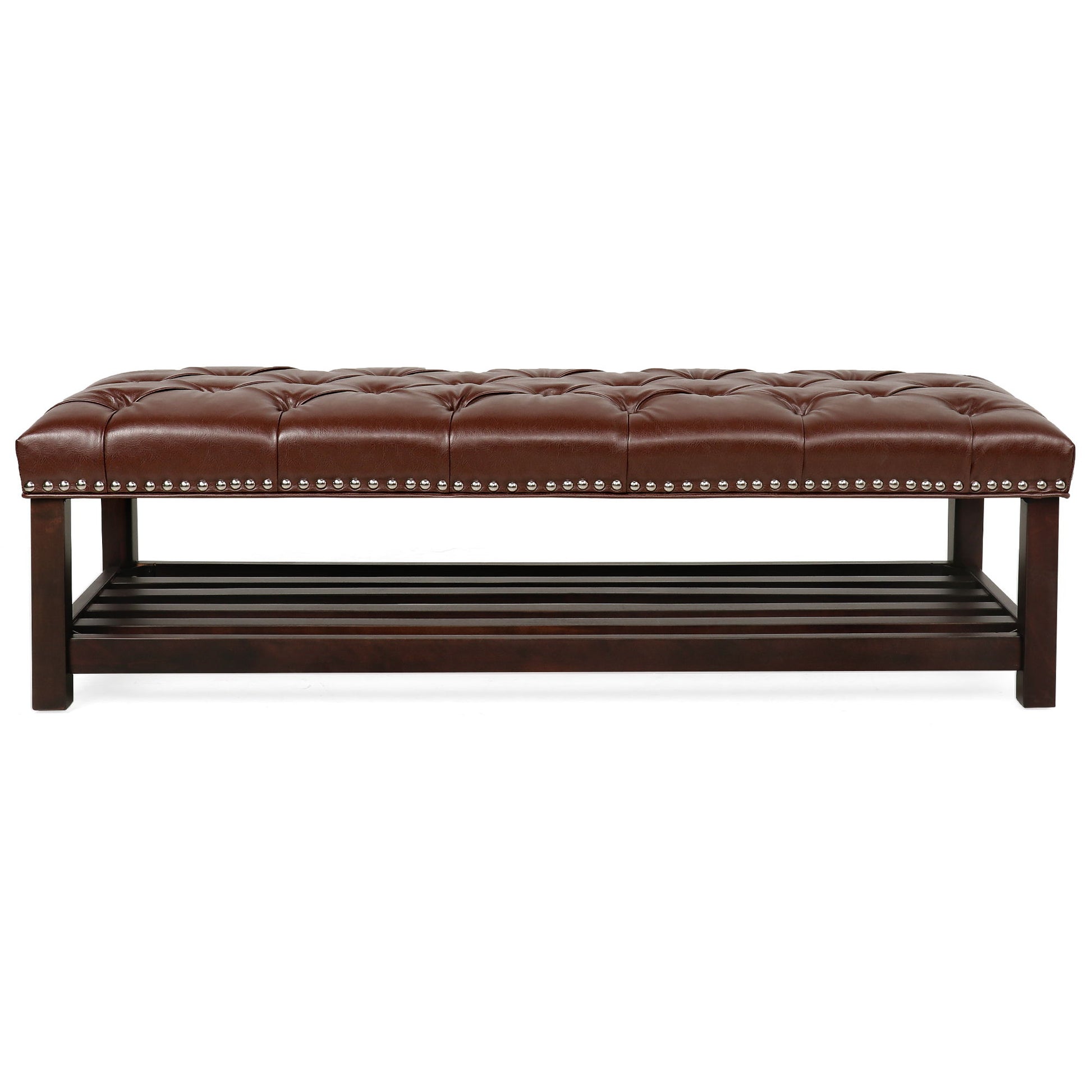 Bedroom End Of Bed Bench Tufted Upholstered End Of Bed Bench End Of Bed Entrance Shoe Bench With Nailhead Trim And Shelf Bedroom Upholstered Leather Bench Living Room Shoe Rack Footstool - Best Buy Furniture