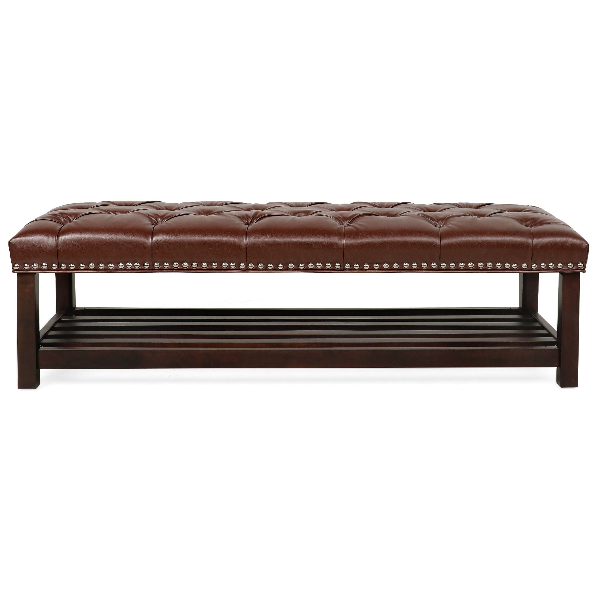 Bedroom End Of Bed Bench Tufted Upholstered End Of Bed Bench End Of Bed Entrance Shoe Bench With Nailhead Trim And Shelf Bedroom Upholstered Leather Bench Living Room Shoe Rack Footstool - Best Buy Furniture