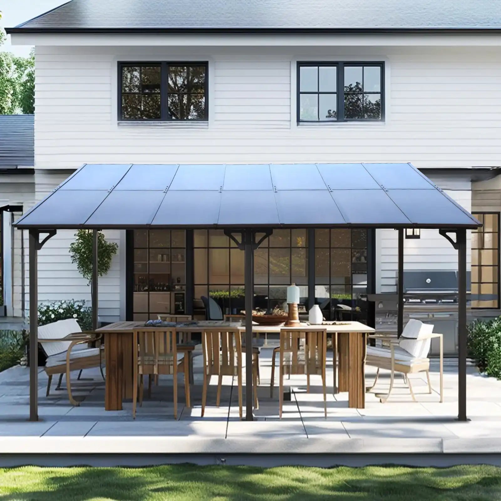 10' x 14' Wall-Mounted Metal Awning Gazebo for Patio - Best Buy Furniture