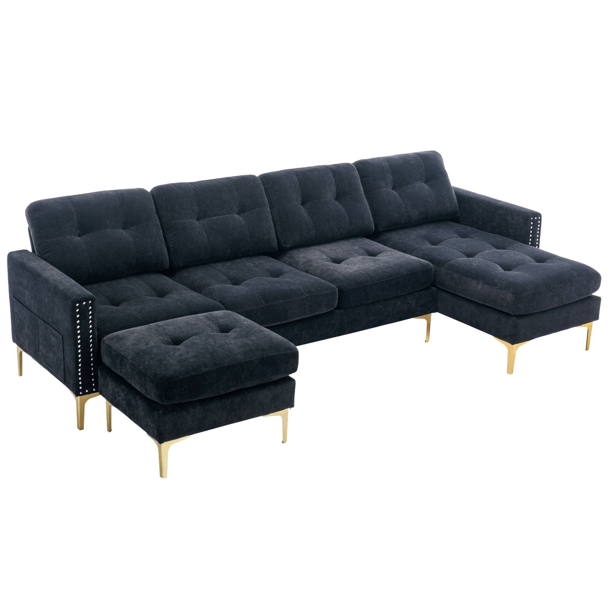 Modern L - Shape Convertible Sectional Sofa With Movable Ottoman - Best Buy Furniture
