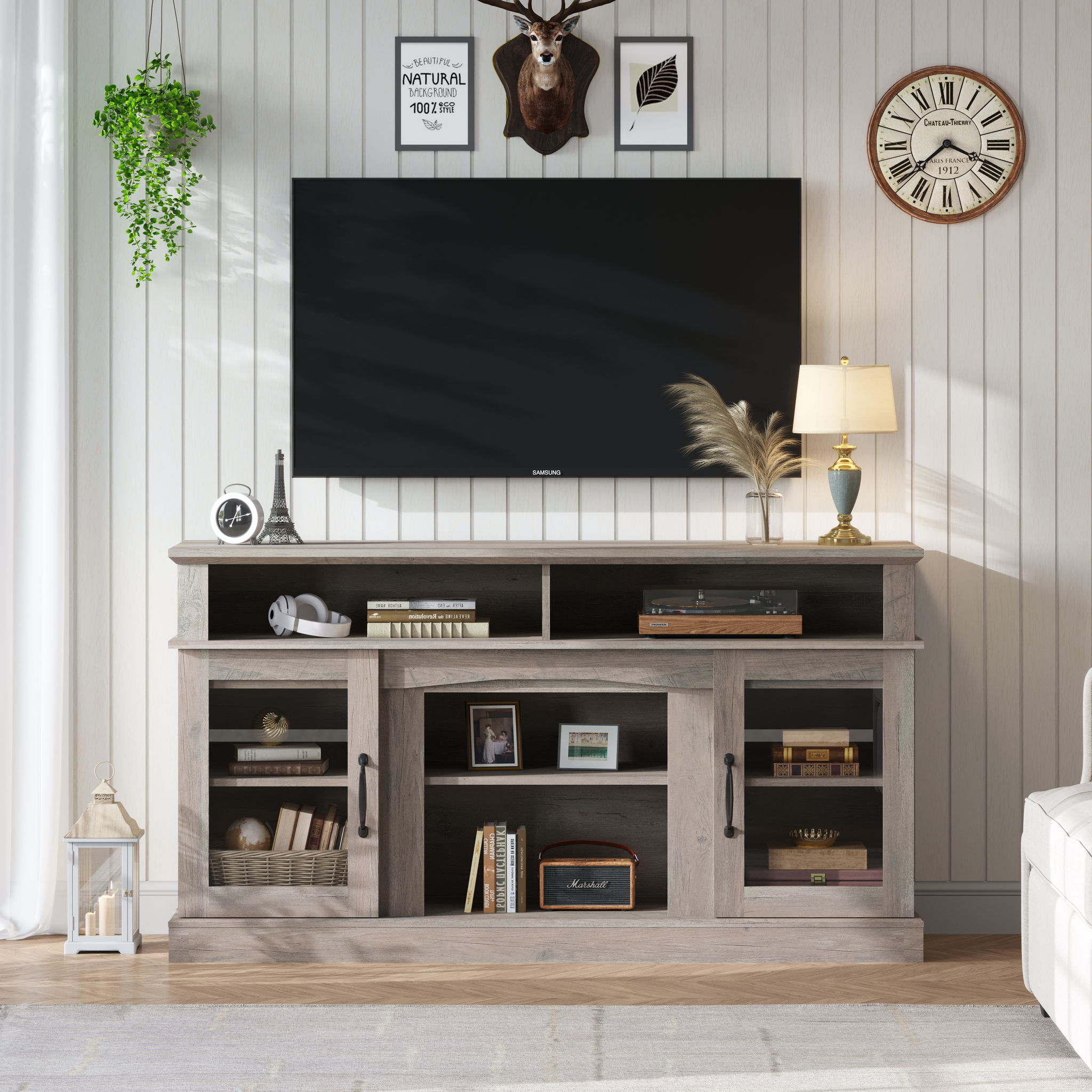58.27" TV Stand With Storage Cabinet And Shelves, TV Console Table Entertainment Center For Living Room, Bedroom - Gray - Best Buy Furniture