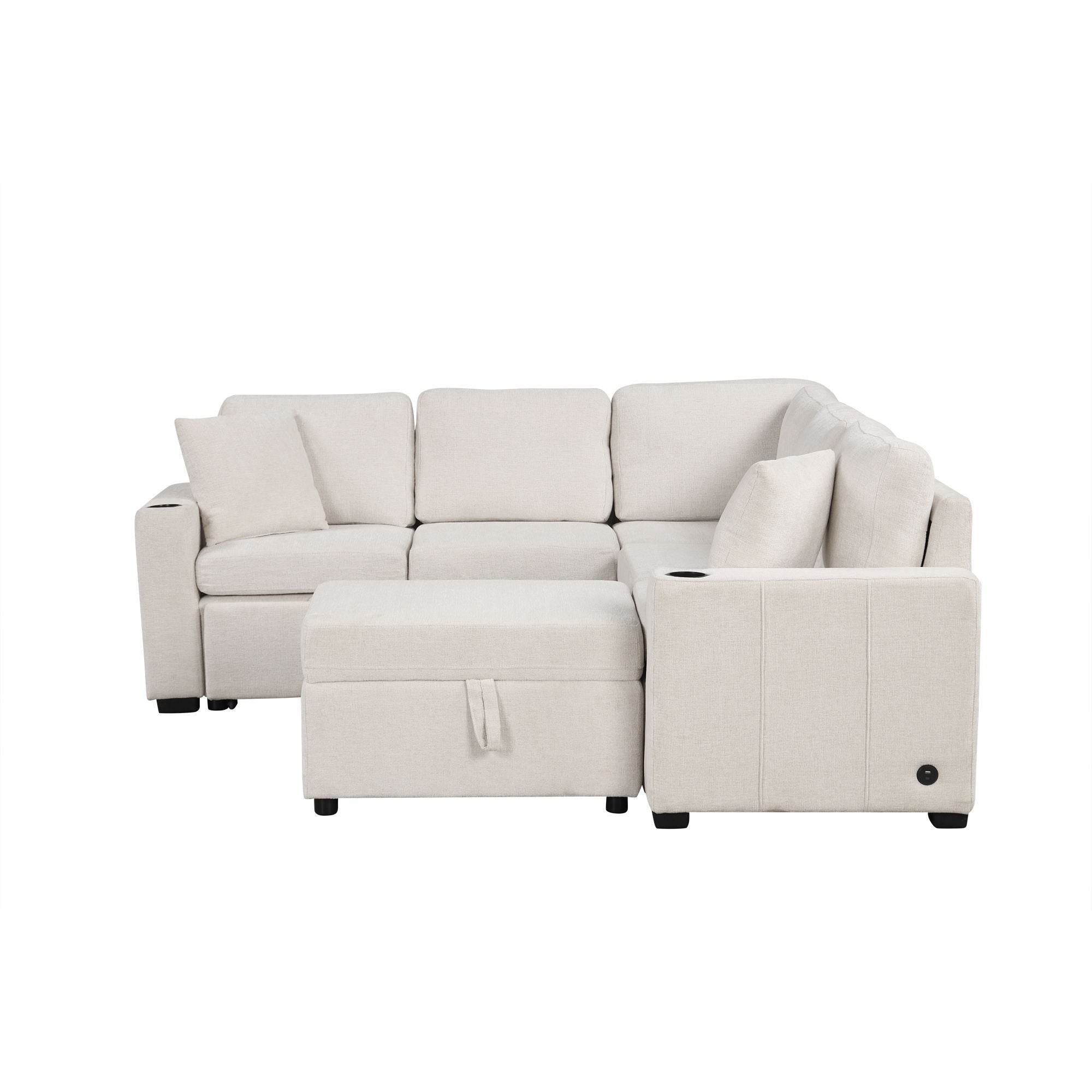 Sectional Sofa Convertible Pull-Out Sofa Bed With A Movable Storage Ottoman For Living Room - Best Buy Furniture