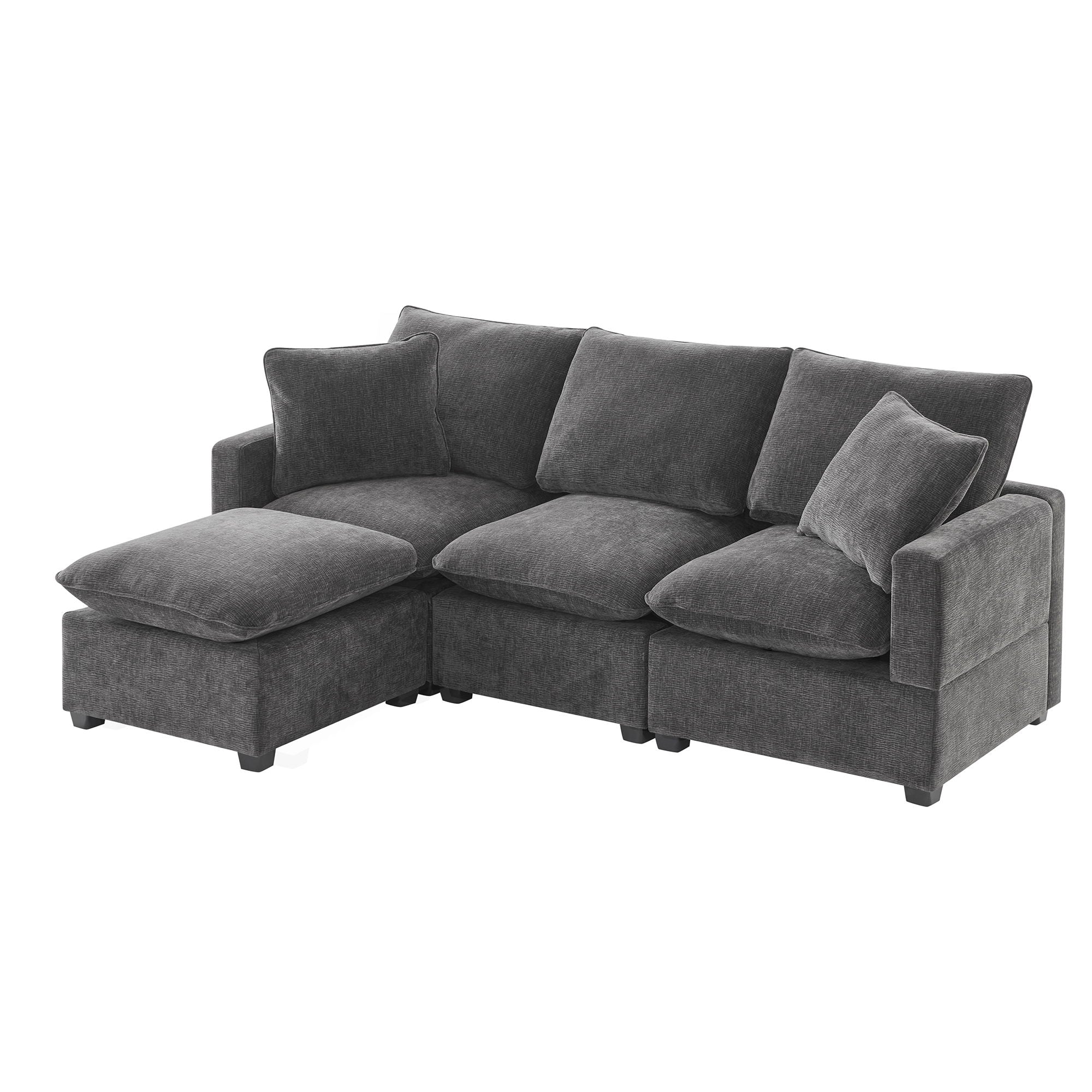 Modern Modular Sofa, 4 Seat Chenille Sectional Couch Set With 2 Pillows Included, Freely Combinable Indoor Funiture For Living Room - Best Buy Furniture
