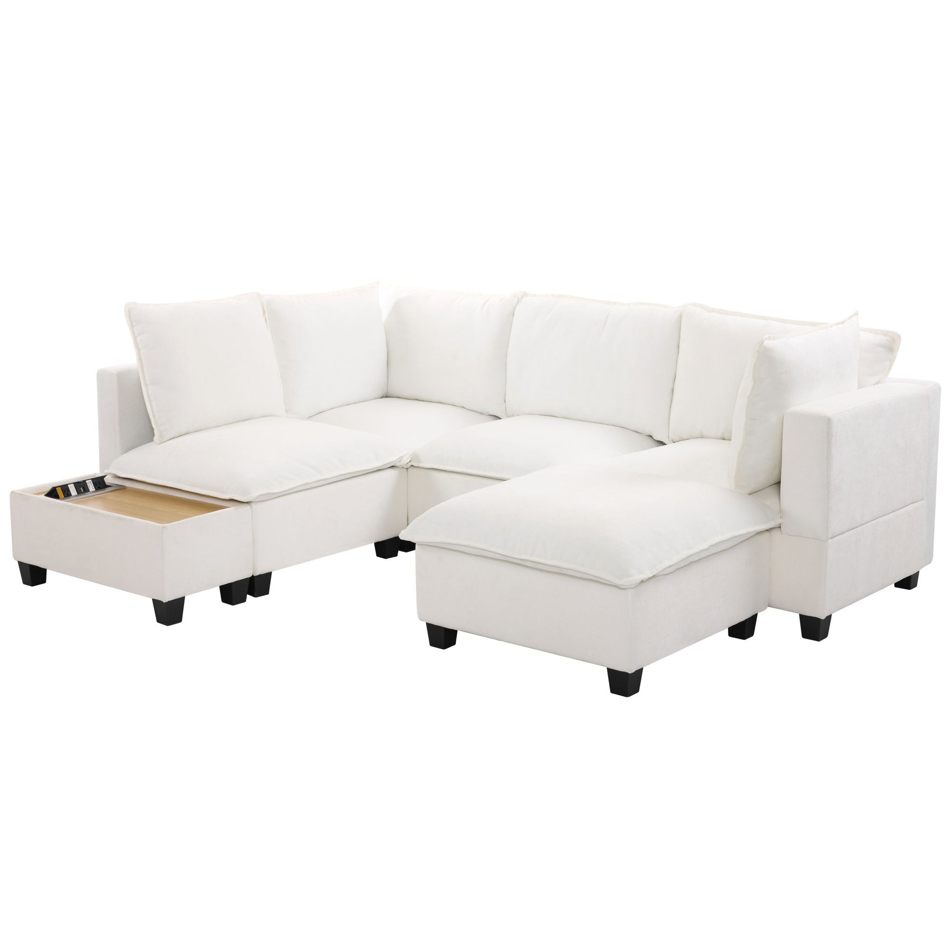 U-Shaped Sectional Modular Sofa With A Movable Ottoman, A Coffee Table With Hidden Charging Devices For Living Room - Best Buy Furniture