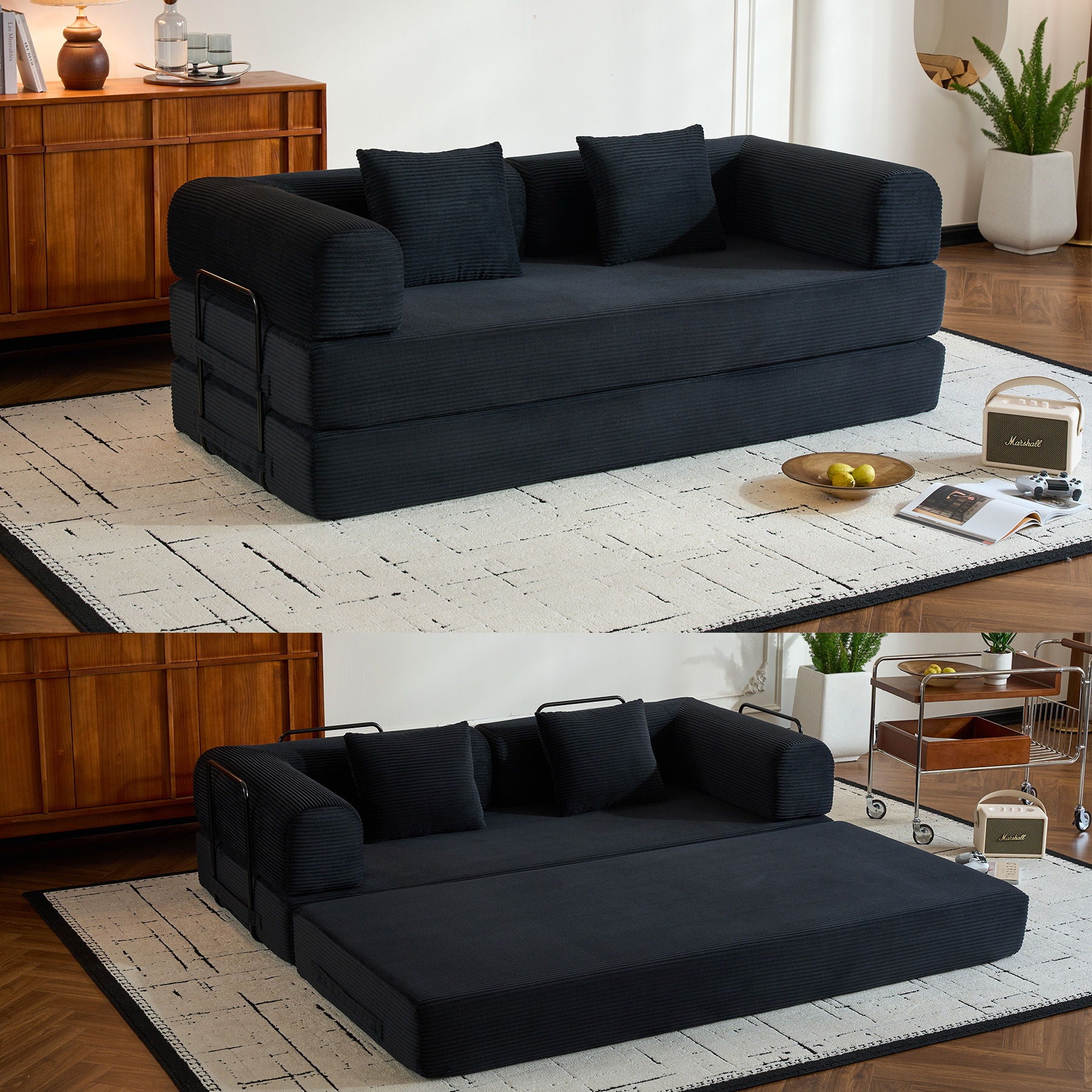 Convertible Sleeper Sofa Bed With Cylindrical Pillow, With Fixed Shape Frame - Best Buy Furniture