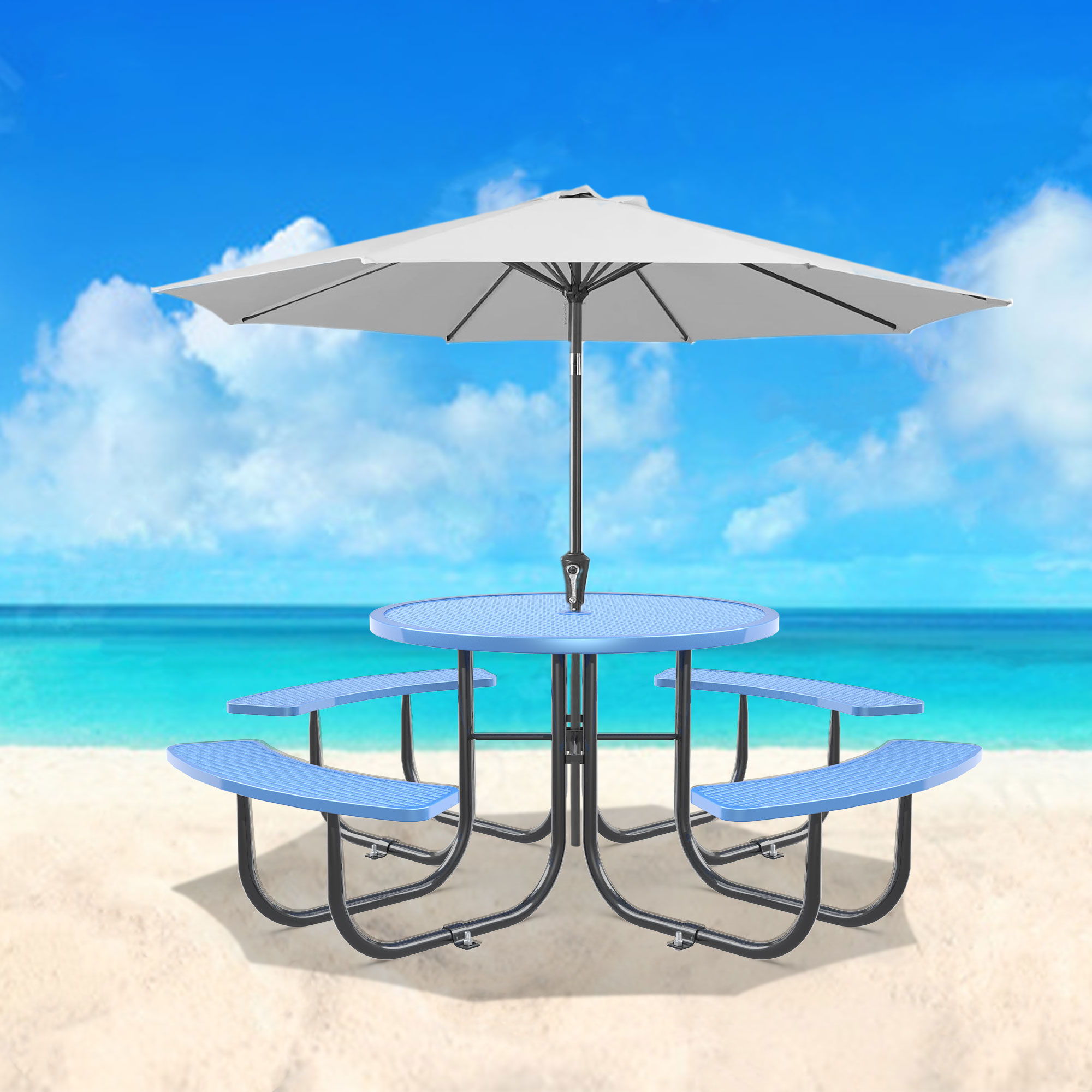 Round Outdoor Steel Picnic Table 46" With Umbrella Pole - Best Buy Furniture