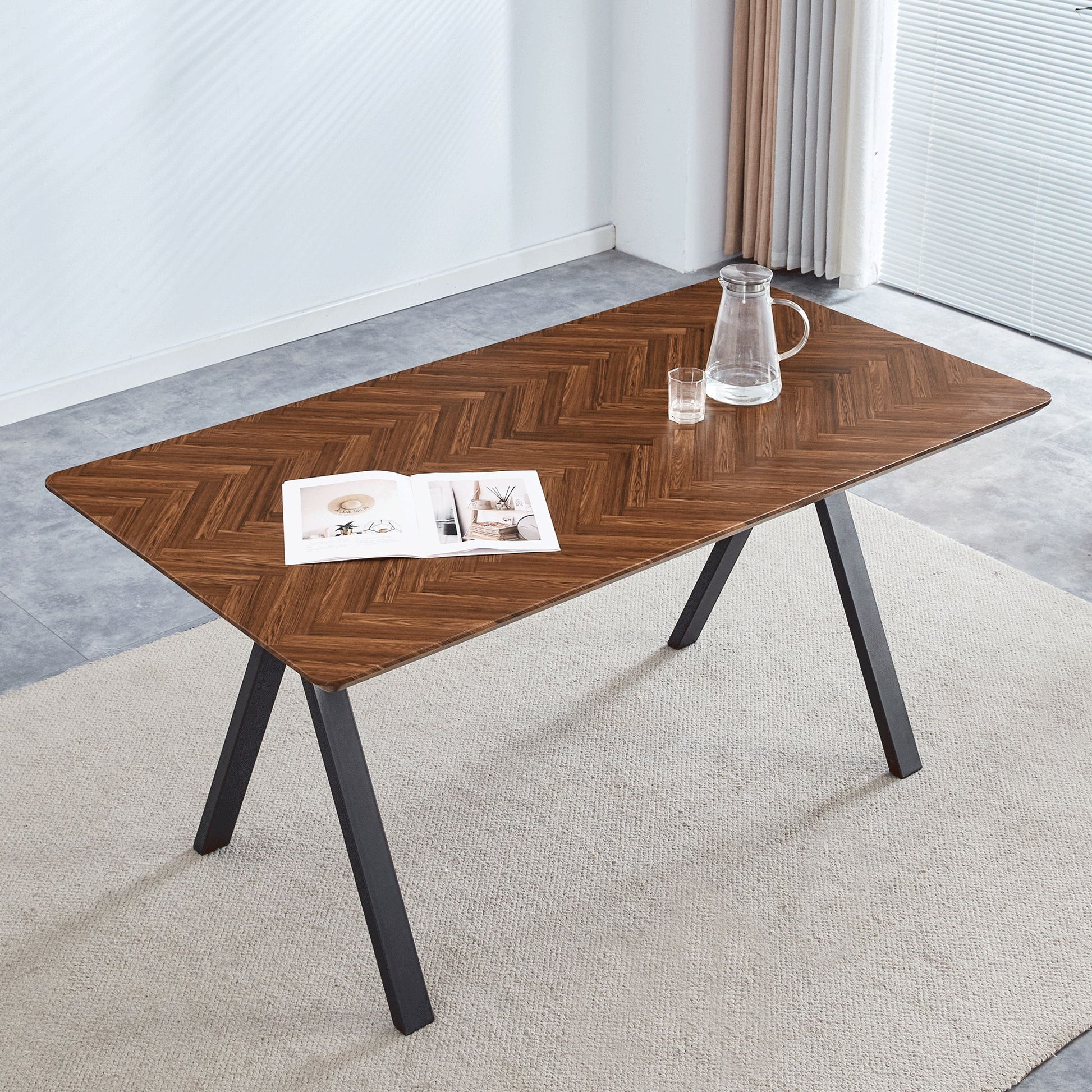 Herringbone Pattern Dining Table A Perfect Match For Modern Minimalist And Industrial Home Styles - Walnut - Best Buy Furniture