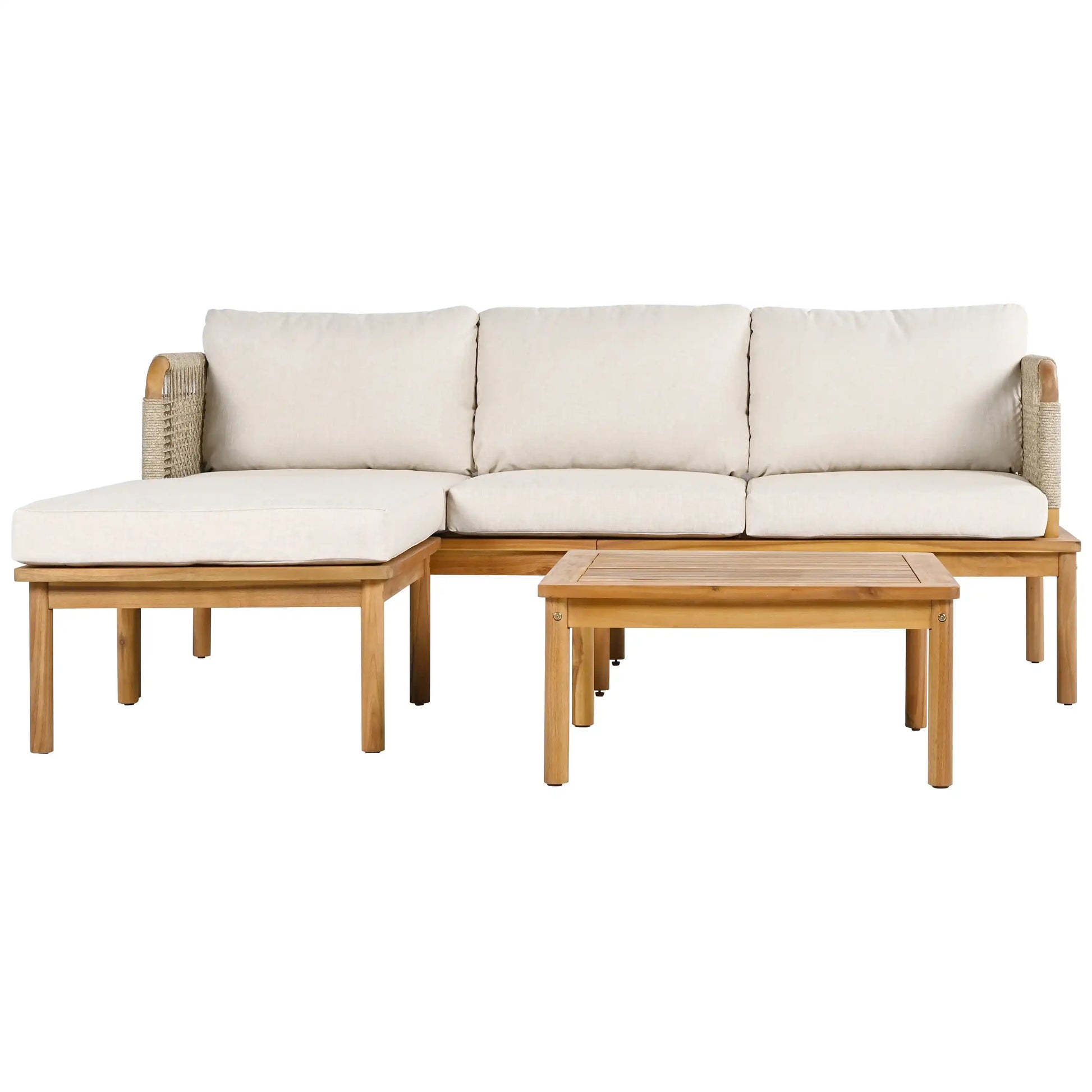 Outdoor 3-piece Acacia Wood and Rope Patio Sofa Set - Best Buy Furniture