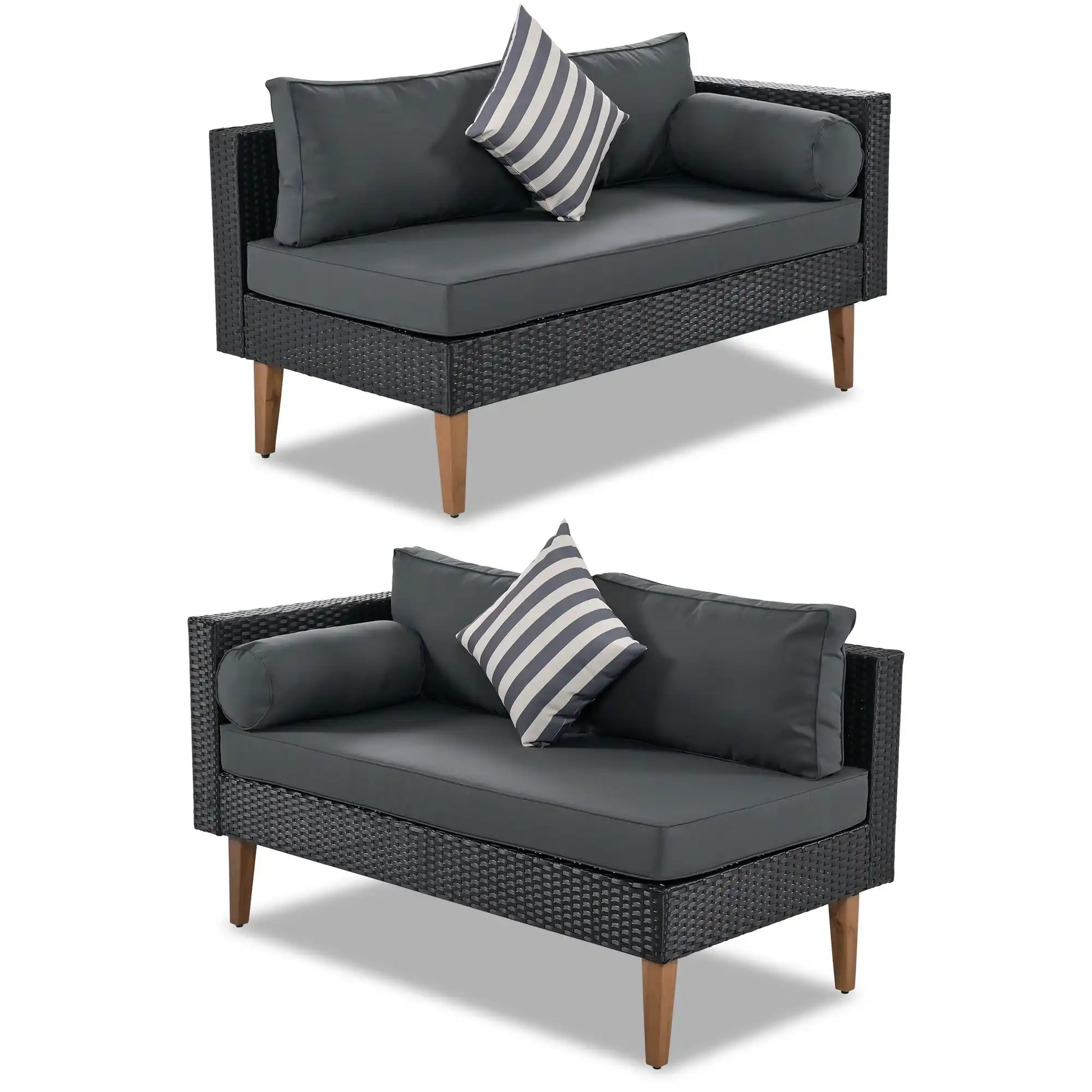 4 Piece L-Shaped Wicker Sofa Set, Outdoor Patio Furniture, Gray and Black - Best Buy Furniture