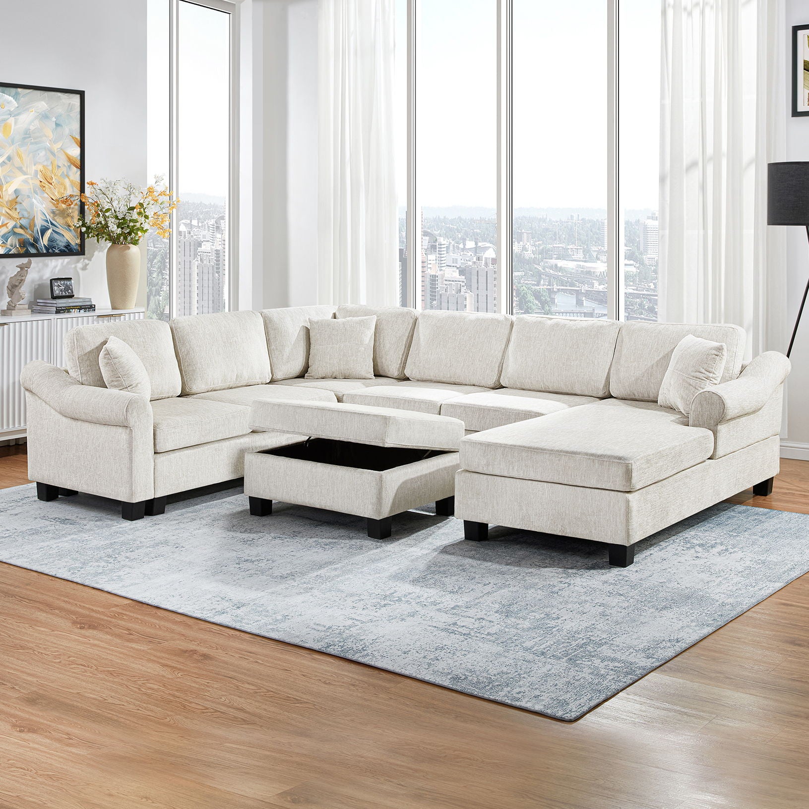 Contemporary U - Shaped Sectional Sofa With Movable Storage Ottoman - Best Buy Furniture