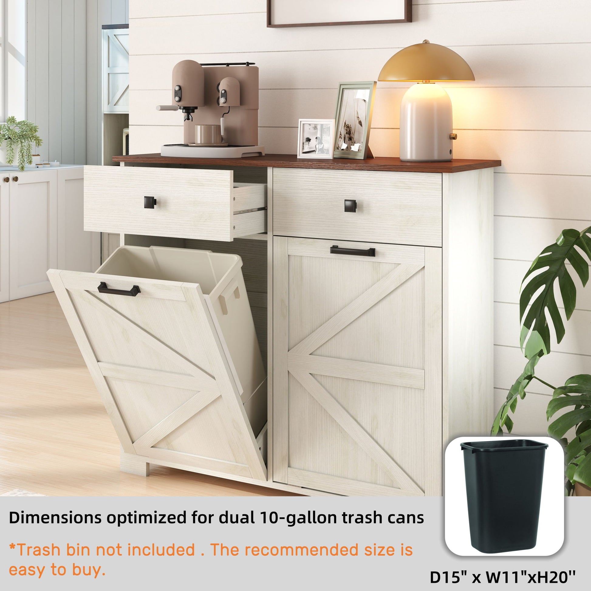 Double Tilt Out Trash Cabinet With Hideaway Drawer And Barn Door Style - Best Buy Furniture