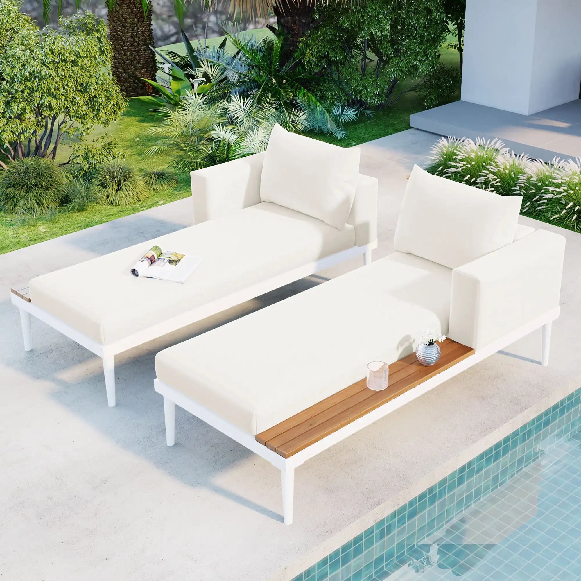 Modern Outdoor Daybed with Faux Marble Top, Beige - Best Buy Furniture