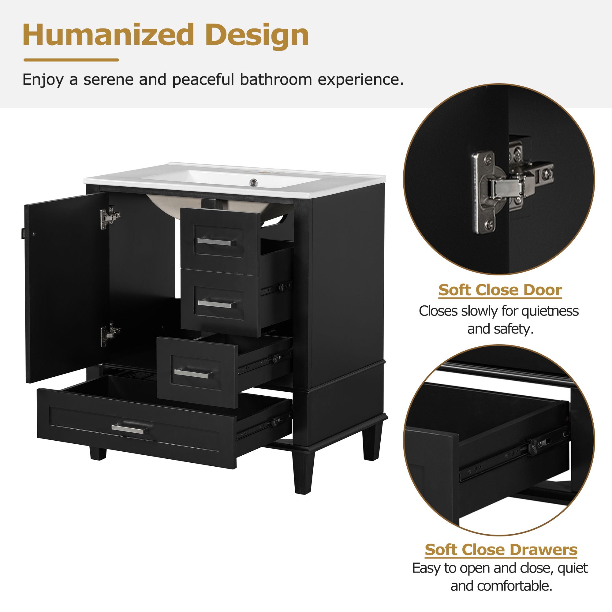 Bathroom Vanity, Modern Bathroom Cabinet With Sink Combo Set, Bathroom Storage Cabinet With A Soft Closing Door And 3 Drawers, Solid Wood Frame - Best Buy Furniture