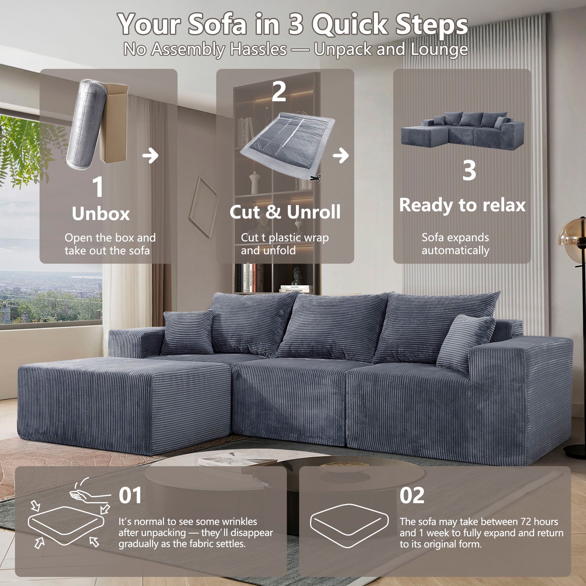 Modular Sectional Sofa, Convertible Couch With Chaise Corduroy - Best Buy Furniture