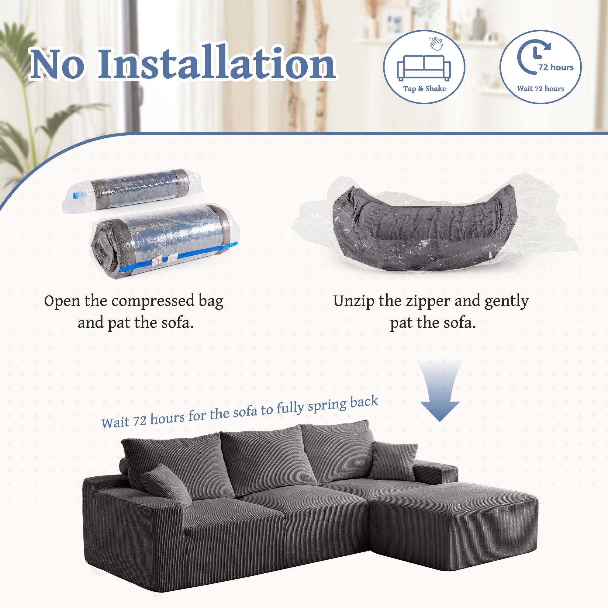 L Shaped Sectional Sofa, Full Compression 3 Seater Cloud Couch With Chaise - Best Buy Furniture