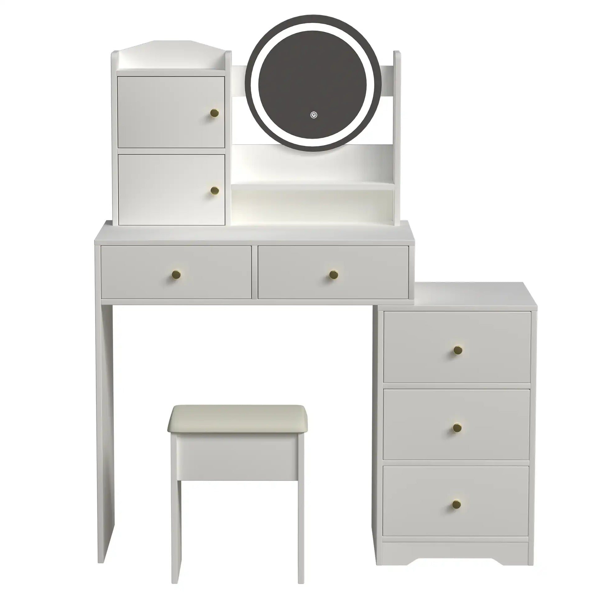 Vanity Desk Set with Mirror and Lights, White - Best Buy Furniture