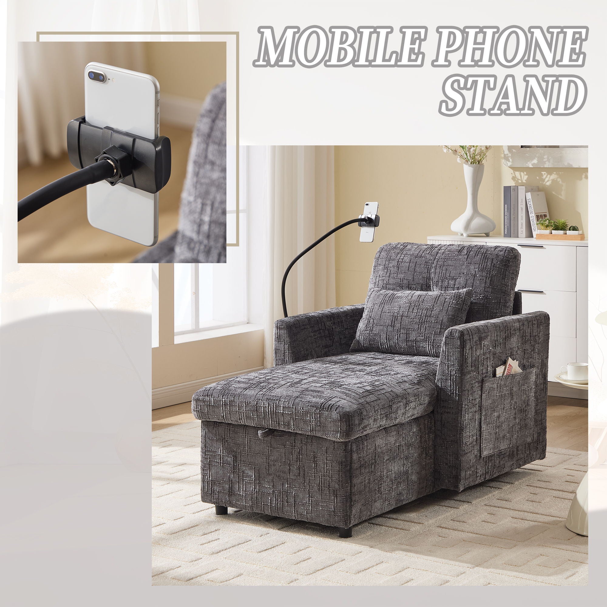 Multifunctional Chenille Recliner Sofa With Storage And Phone Bracket - Best Buy Furniture