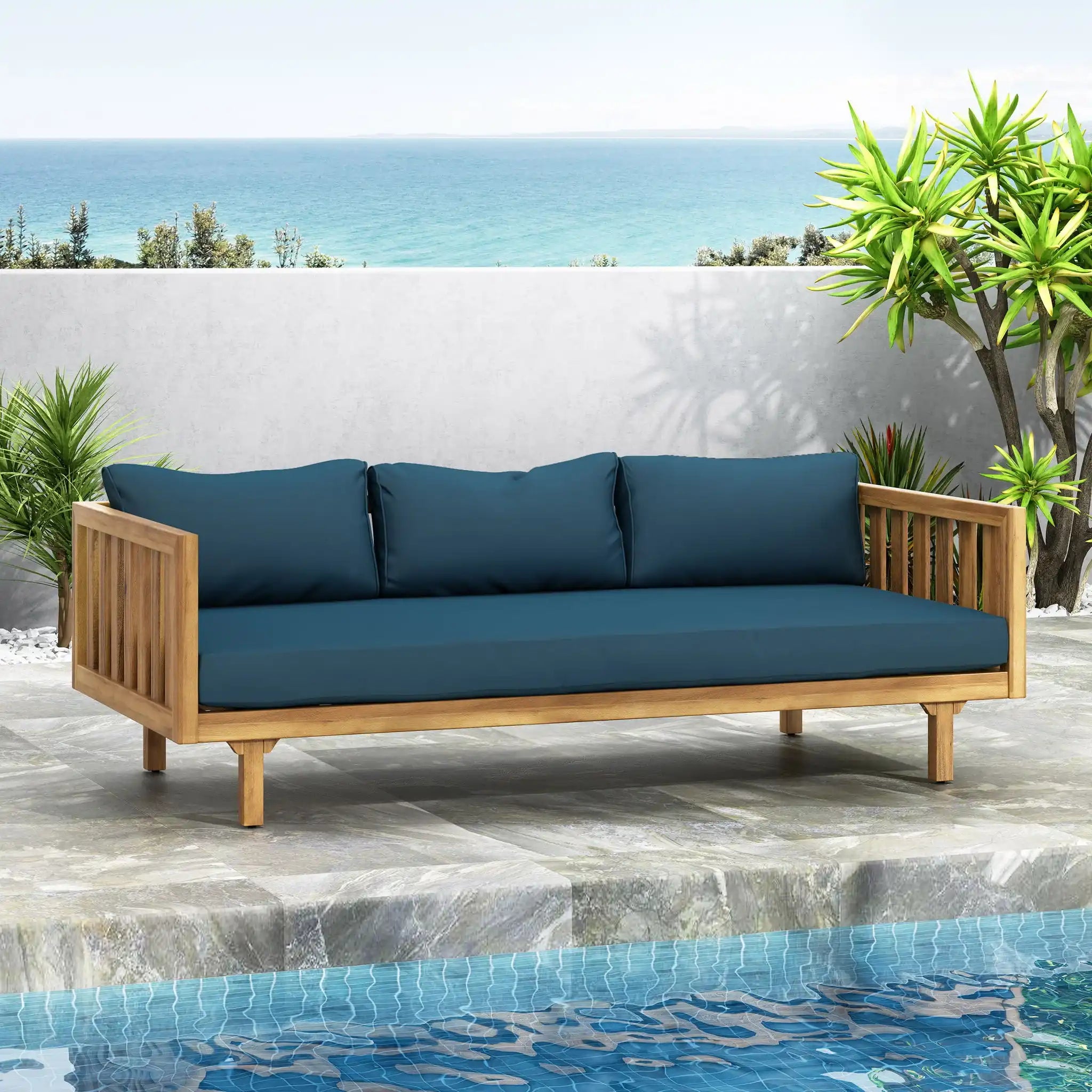 Claremont - 3 Seater Daybed Teak Acacia Wood Water Resistant Cushions - Best Buy Furniture