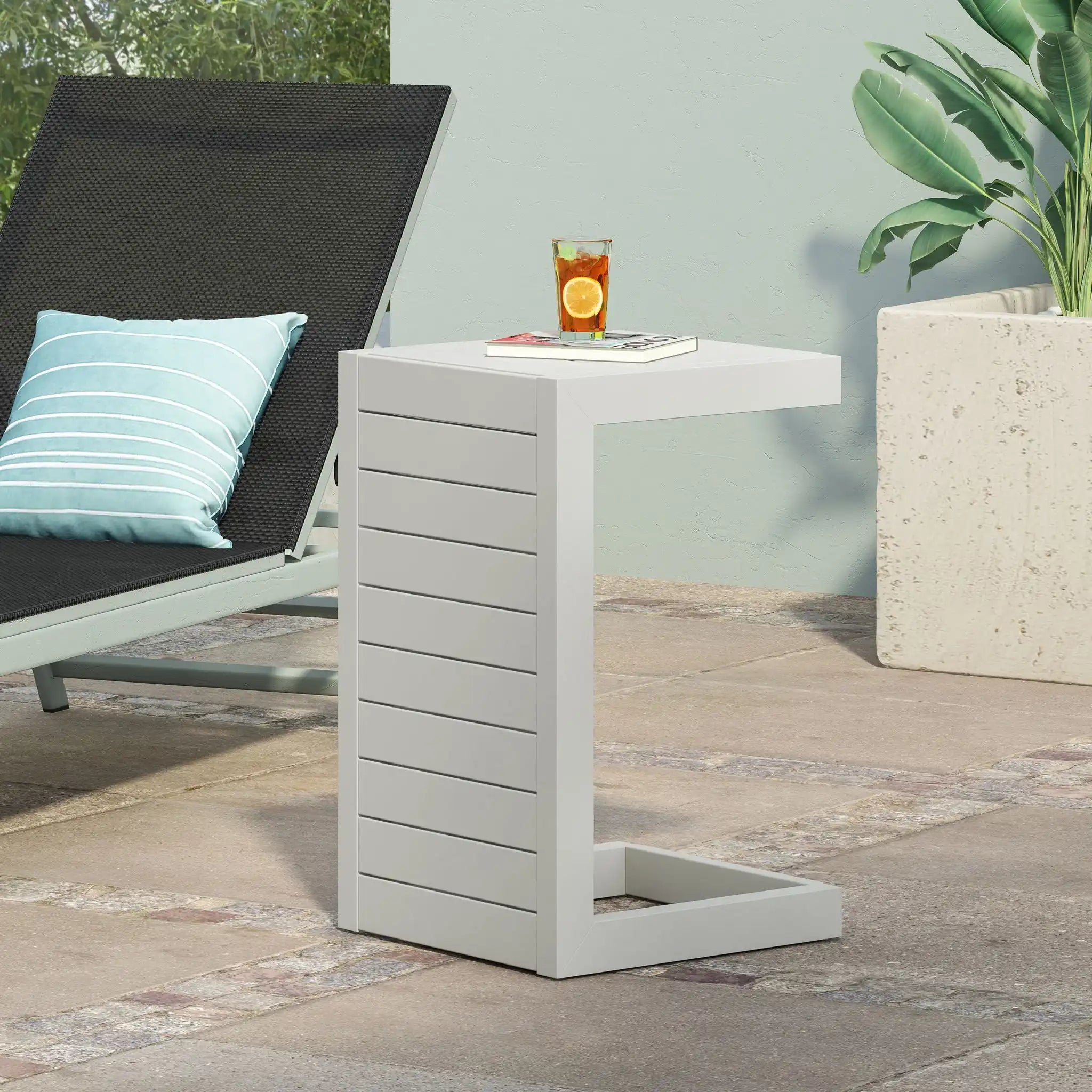 Aluminum Outdoor C - Shaped Side Table For Patio - Best Buy Furniture