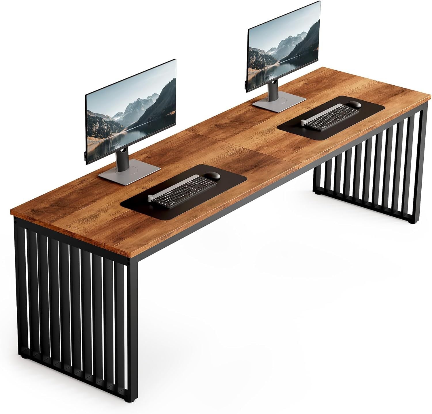 78.74 Inches Double Computer Desk for 2 Person – Extra Long Industrial Workstation with Heavy Duty Metal Frame, Large Dual Study Table for Home Office, Brown and Black Finish - Best Buy Furniture