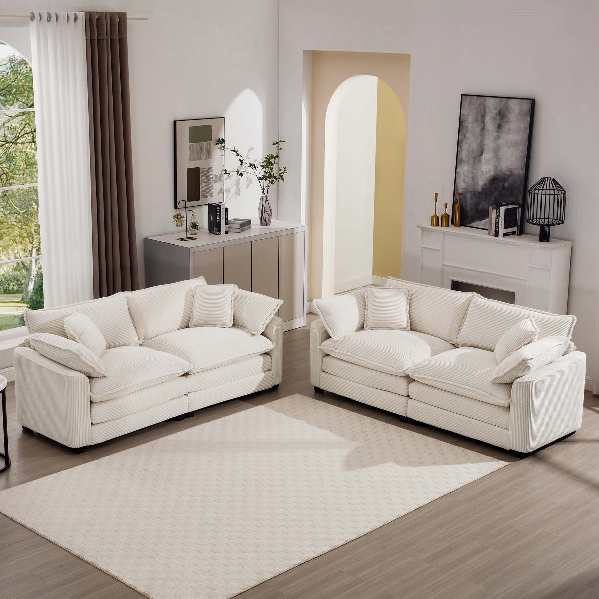 Elegant Corduroy Oversized Sectional Sofa Set With Deep Seats And Flexible Layout - Best Buy Furniture